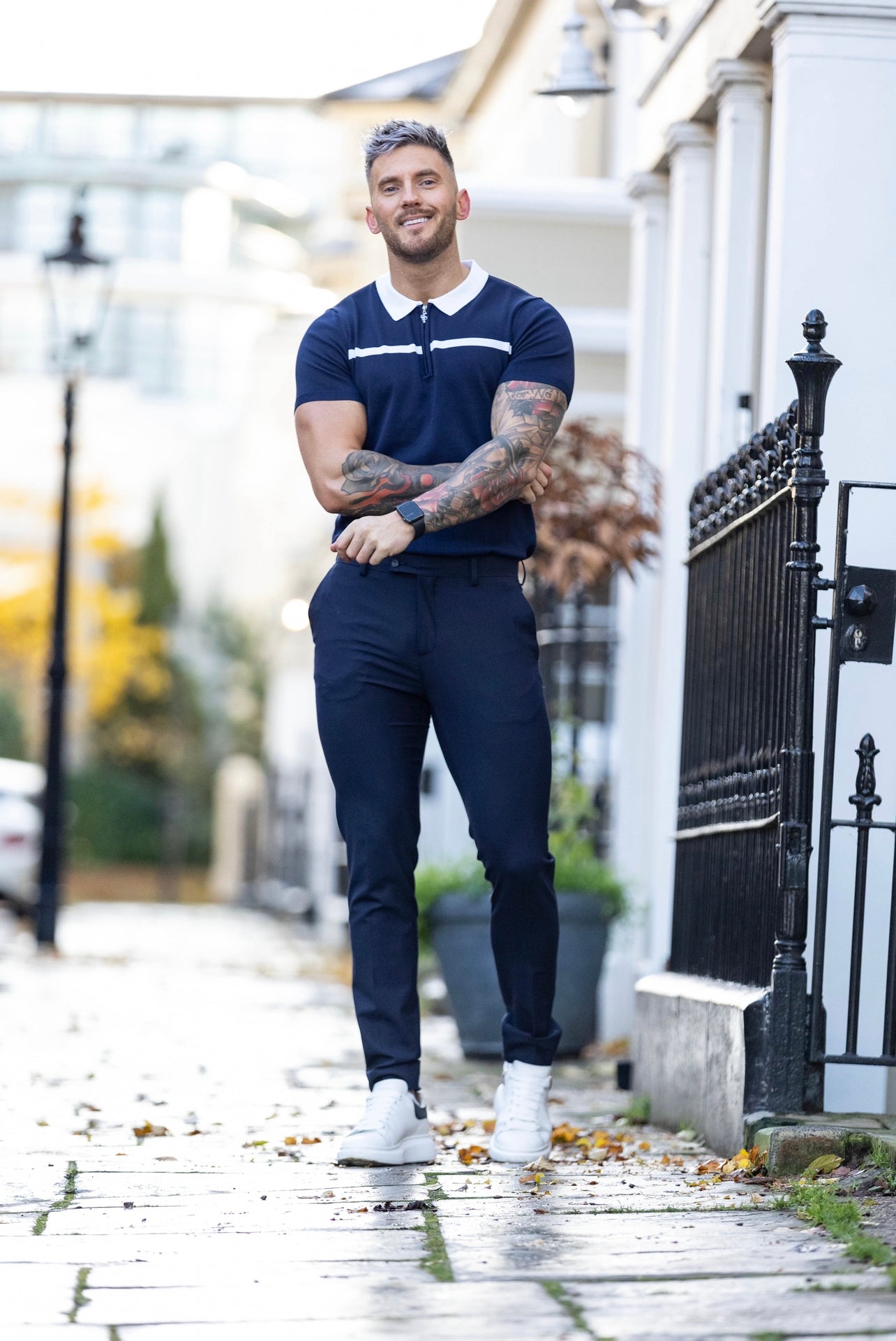 Classic Navy / White Horizontal Stripe Zipped Polo Short Sleeve - FSN039