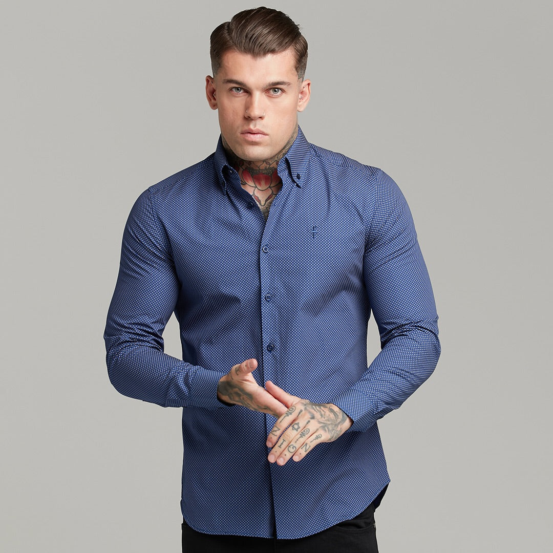 Classic Navy Print Button Down - FS606 (LAST CHANCE)