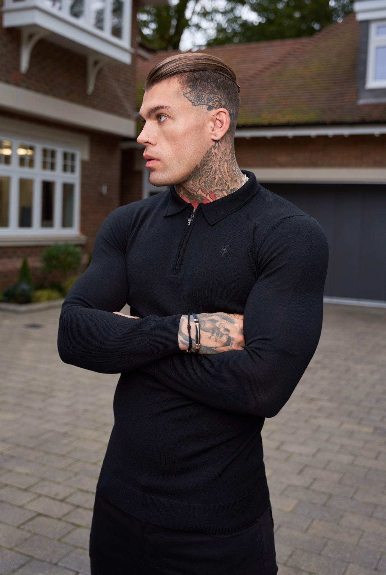 Classic Beige Merino Wool Knitted Zip Polo Long Sleeve Jumper With FS Embroidery