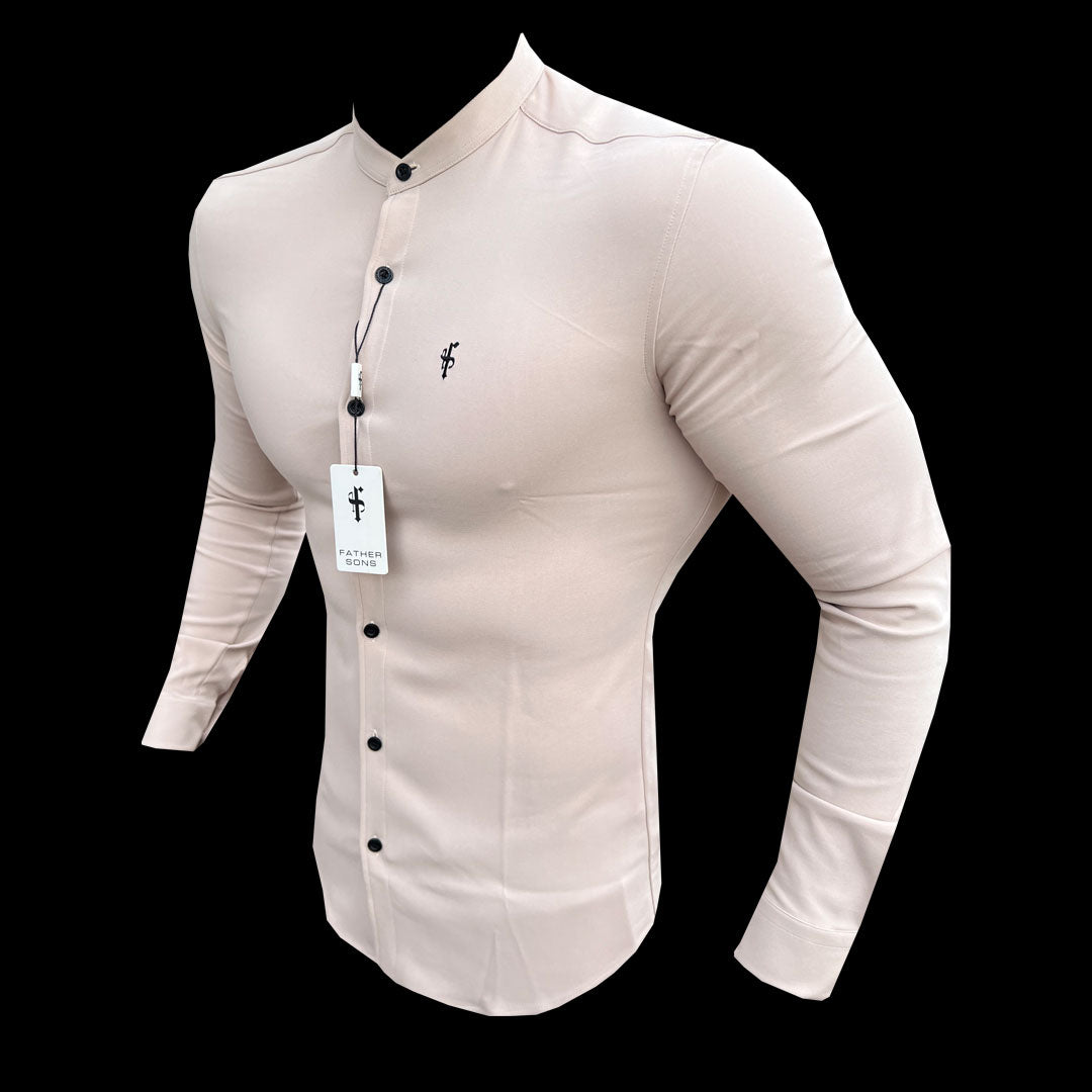 Super Slim Scuba Beige Long Sleeve Stretch with Grandad Collar - FS941