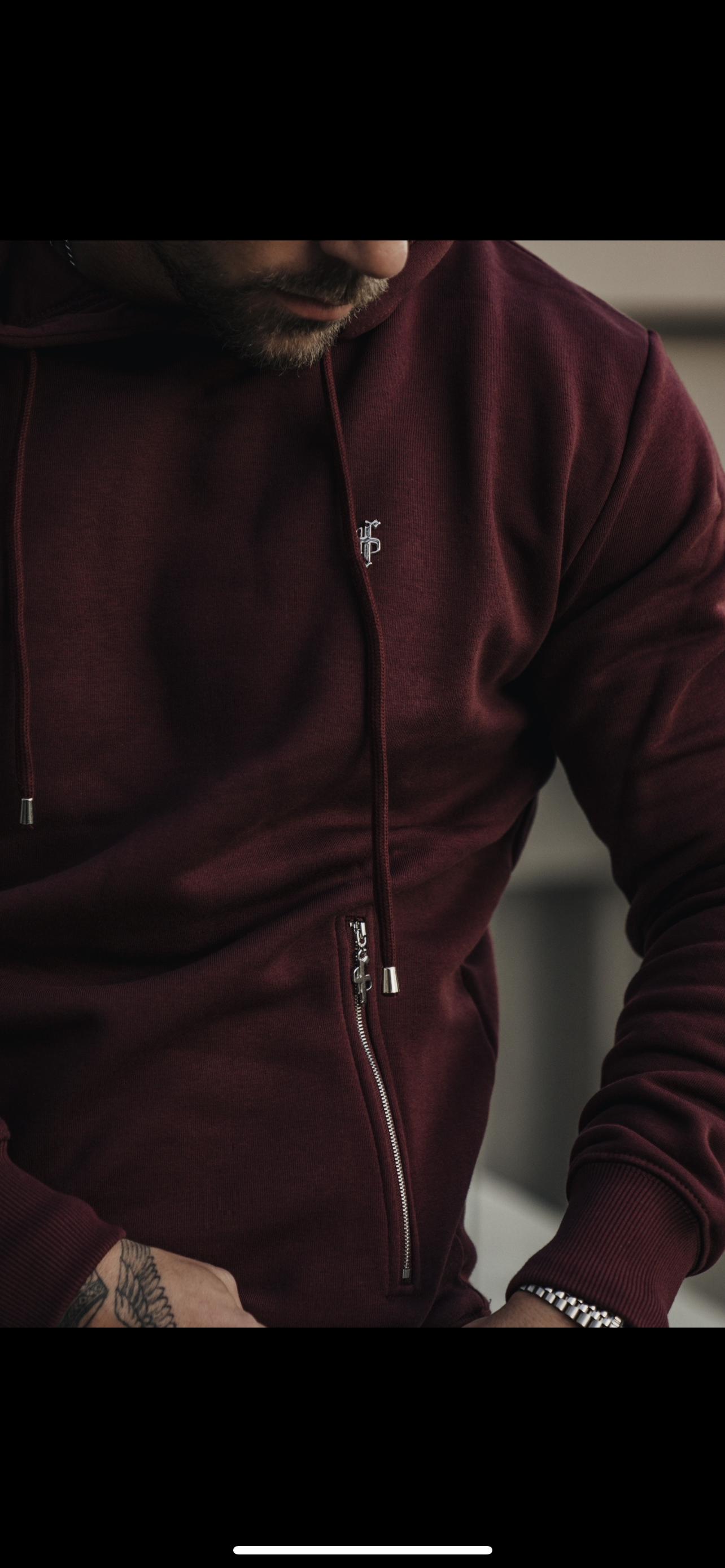 Burgundy / Silver Overhead Hoodie Top with Zipped Pockets - FSH797