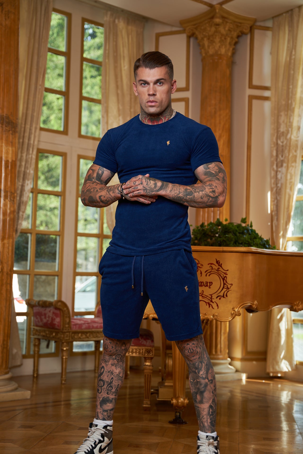 New French Navy Towelling Crew T Shirt - FSH655