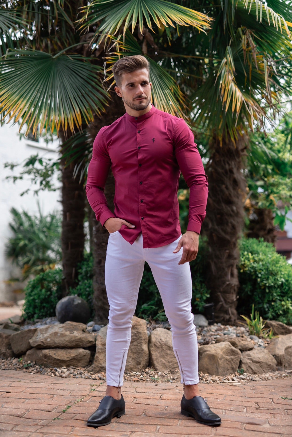 Super Slim Stretch Classic Oxblood Grandad Collar - FS294