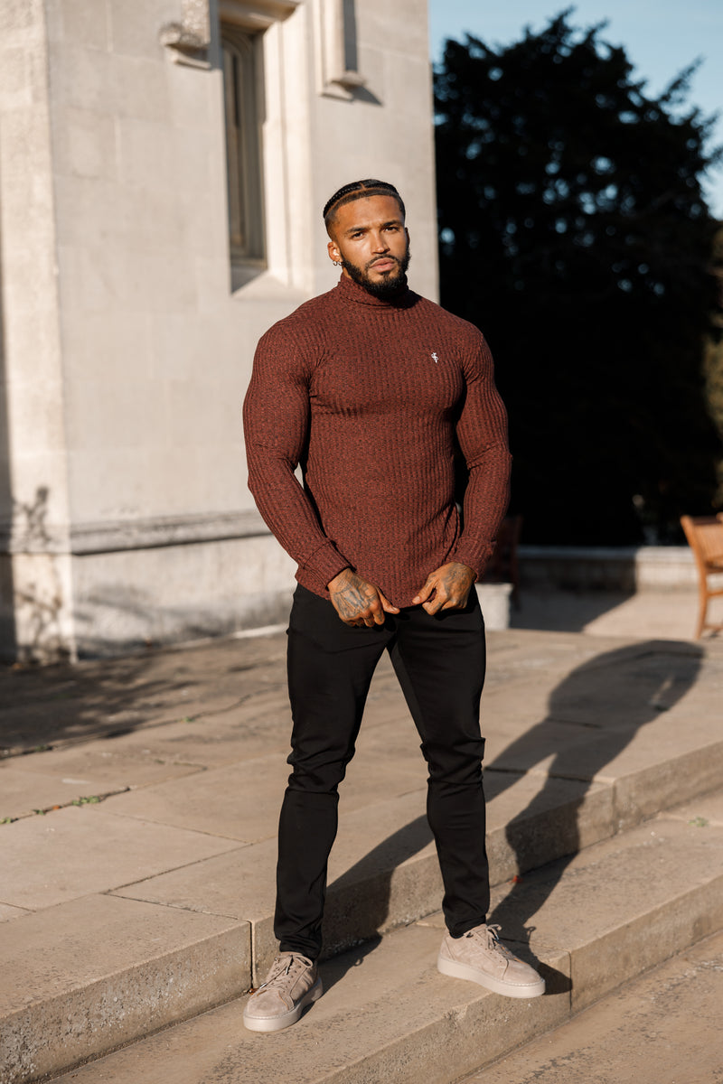 Father Sons Classic Burgundy Ribbed Knit Roll neck Jumper - FSH775