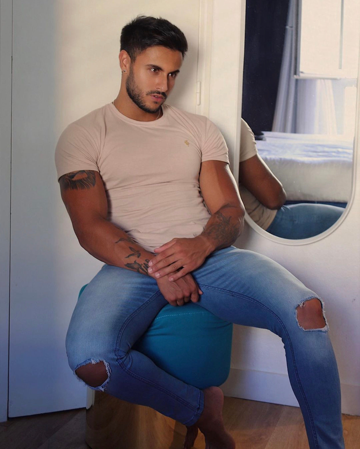 Slim Stretch Ultra Tapered Ankle Ripped Light Blue Jeans - FSM012 (LAST CHANCE)