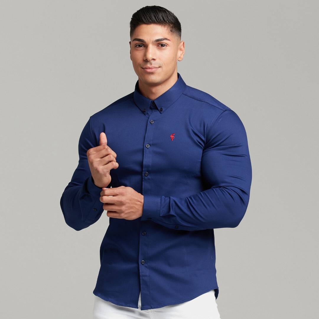 Super Slim Stretch Navy Denim Long Sleeve (Red Emblem) - FS207