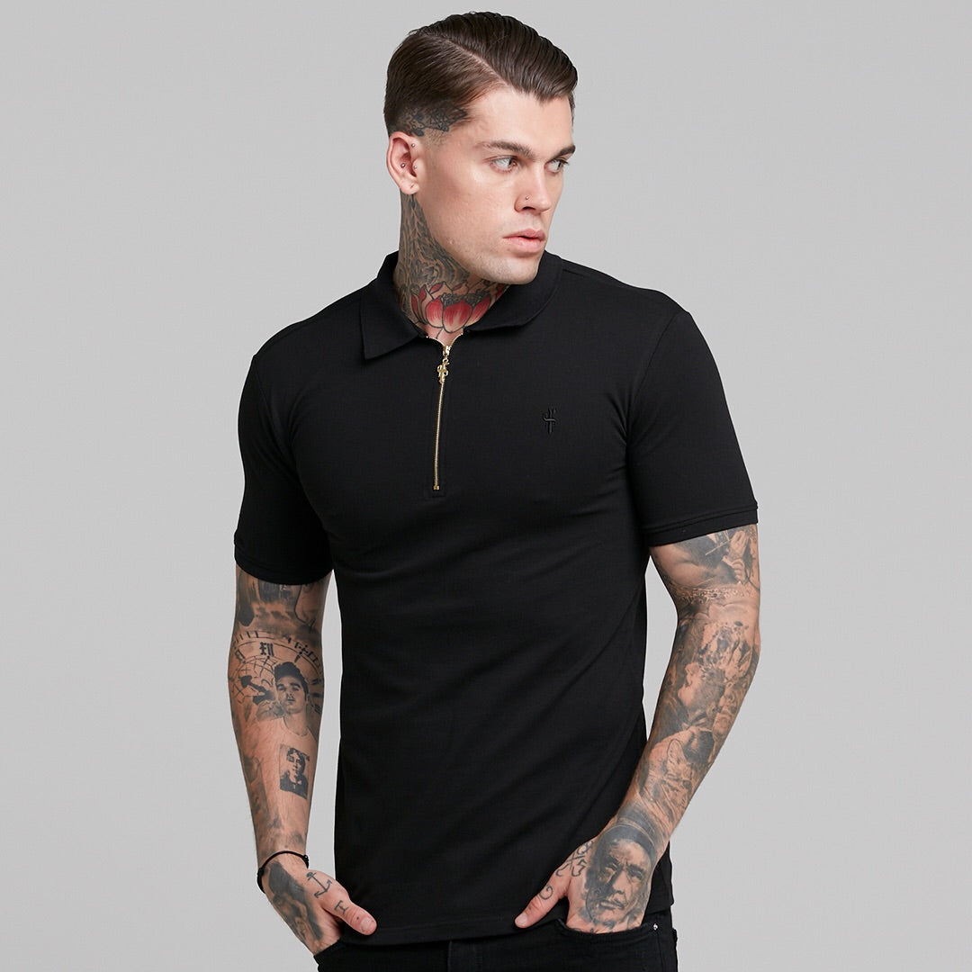 Classic Black and Gold Zipped Polo Shirt - FSH239