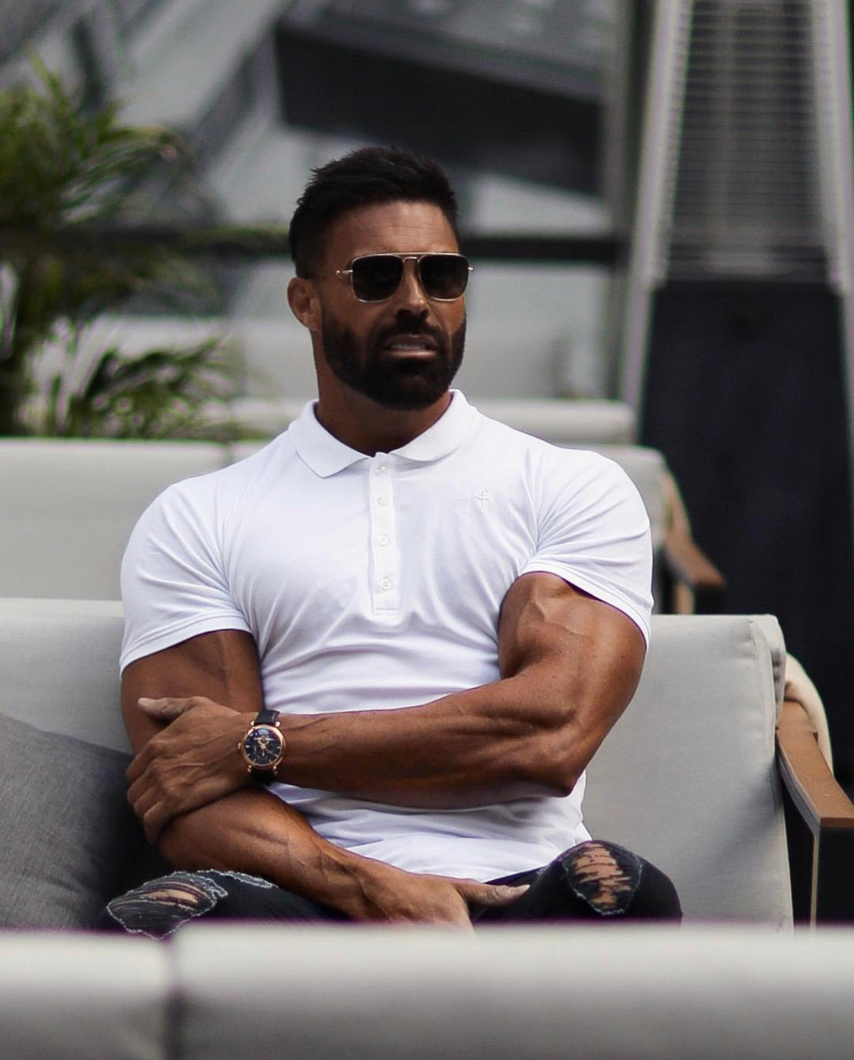 Classic White Polo Shirt with white embroidery - FSH387