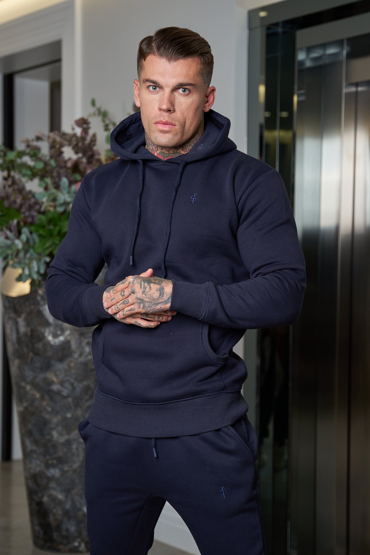 Navy Kangaroo Hoodie Top with FS Embroidery - FSH699