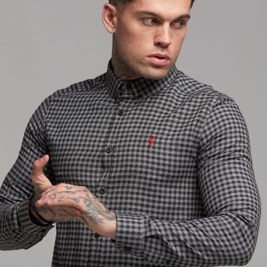 Classic Black & Grey Brushed Check Long Sleeve (Red Emblem) - FS410 (LAST CHANCE)