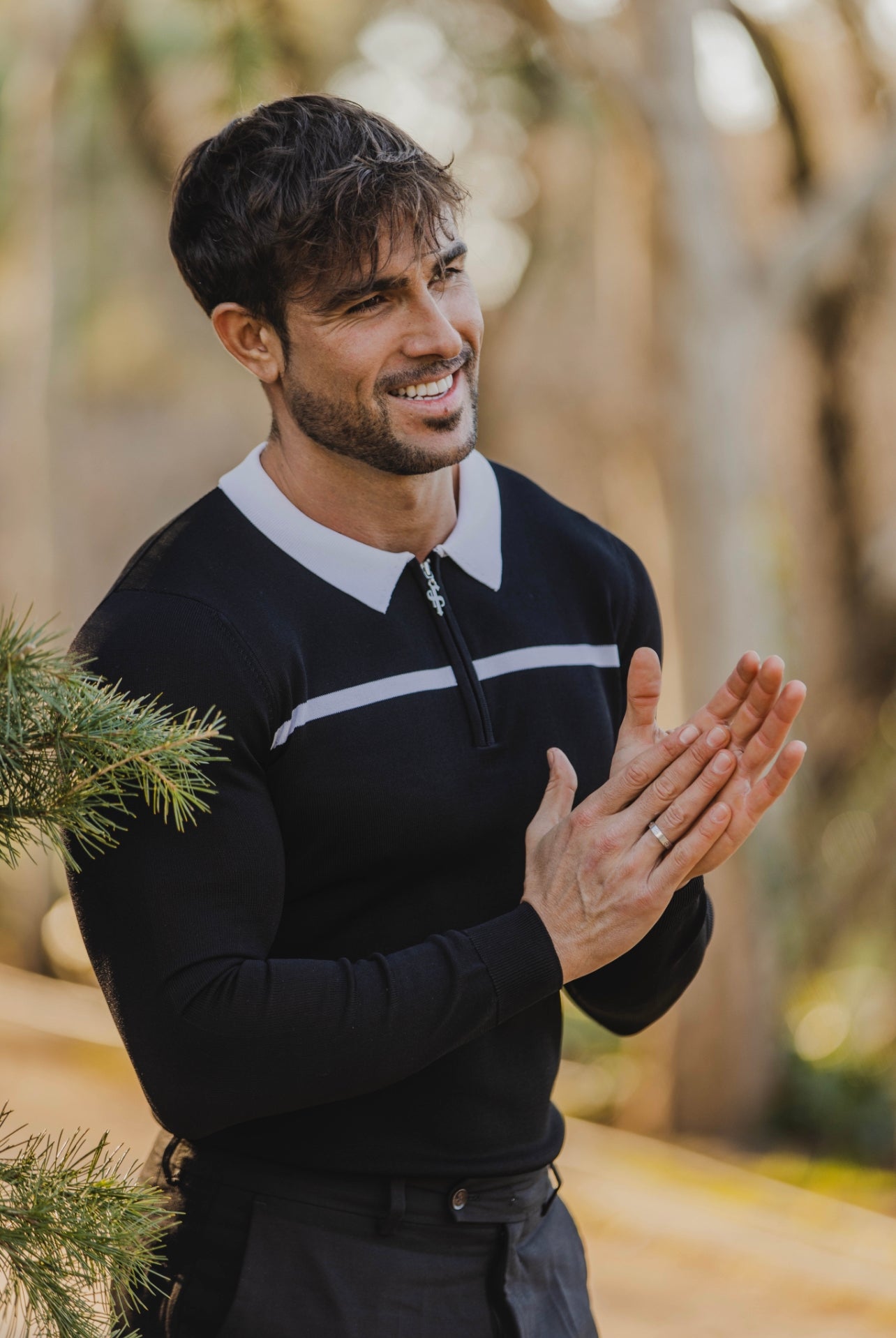 Classic Black / White Horizontal Stripe Zipped Polo Long Sleeve - FSN047