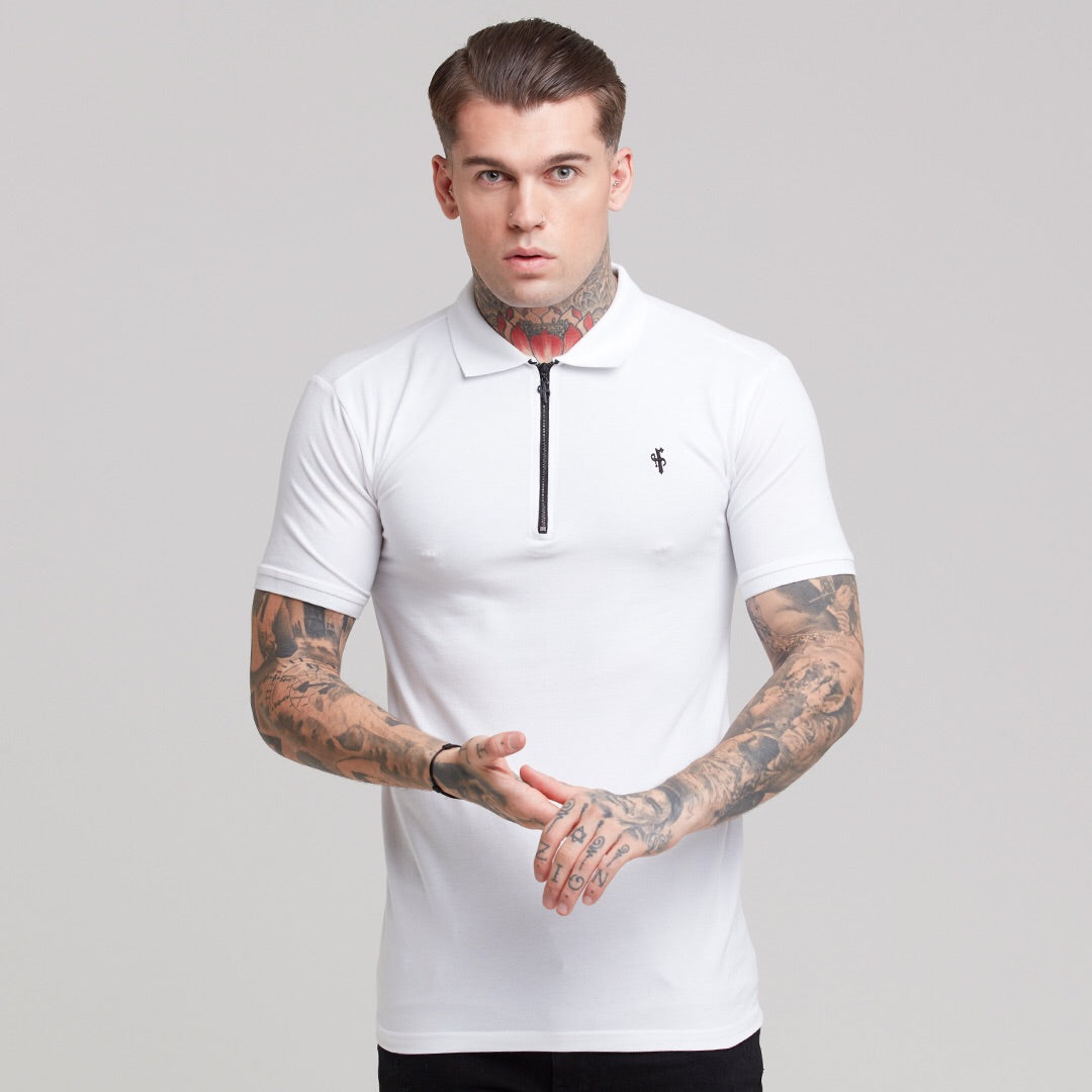 Classic White Zipped Polo Shirt - FSH299