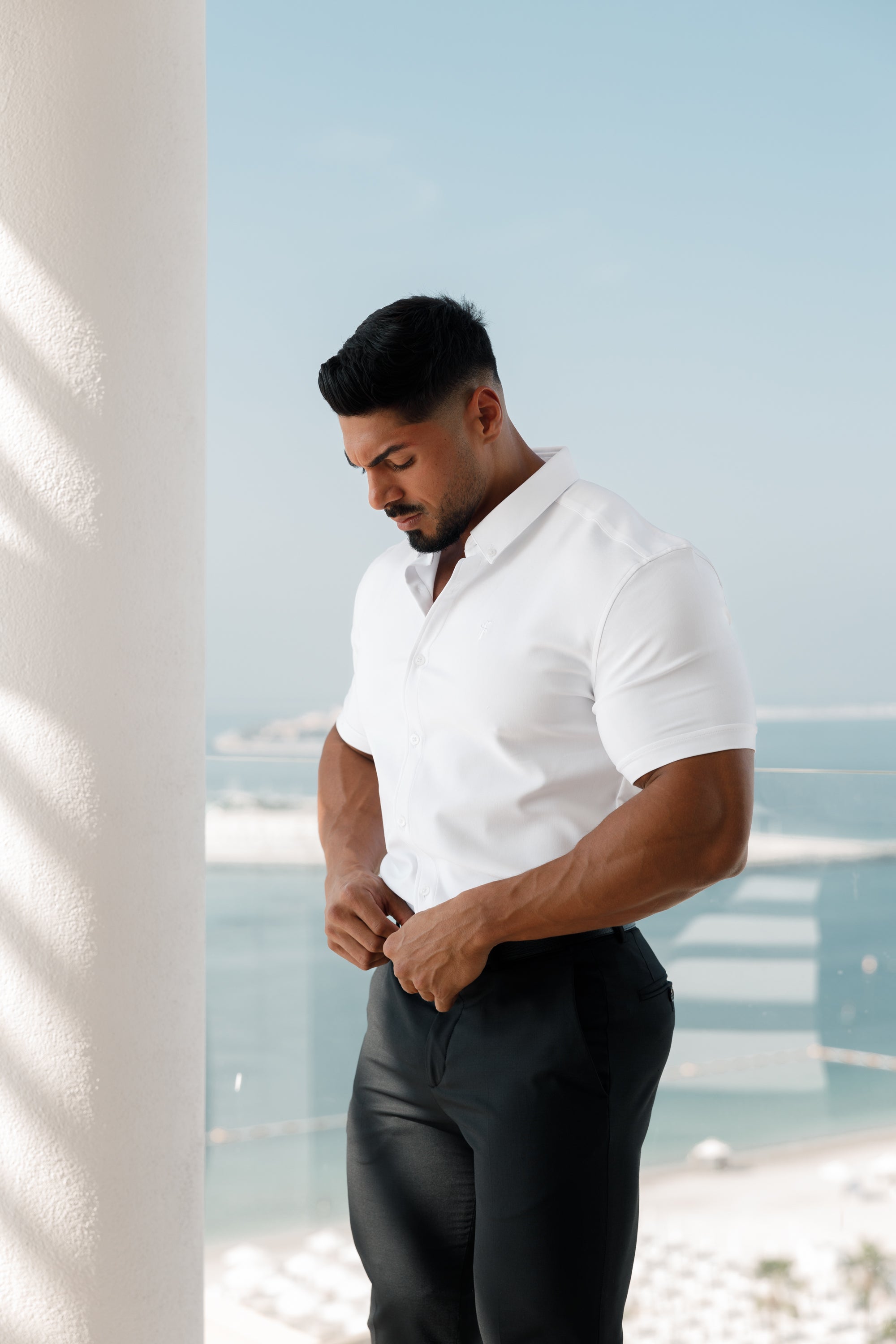 Super Slim Scuba White Short Sleeve Stretch - FS828