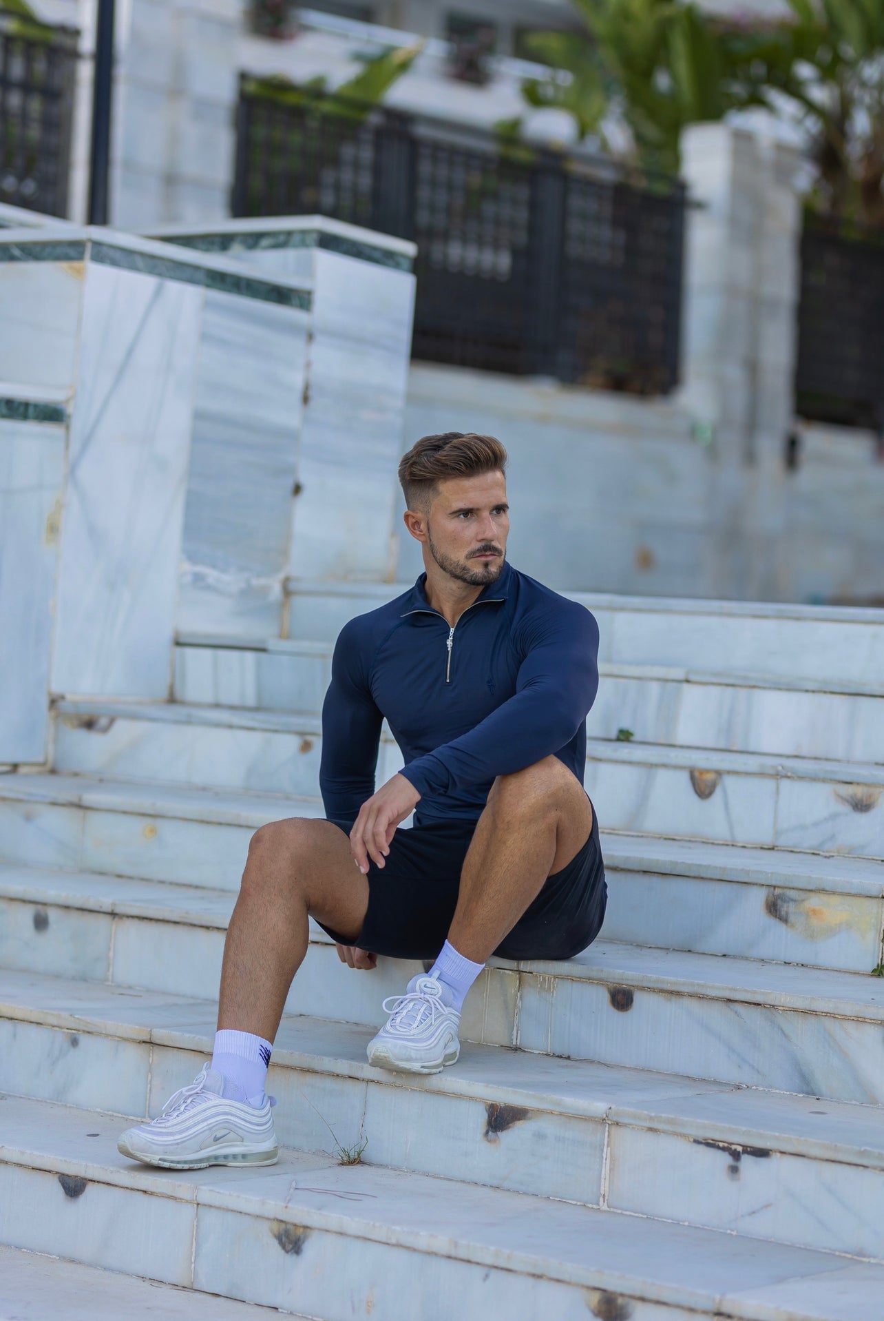 Long Sleeve Navy Half Zip Gym Top - FSH712