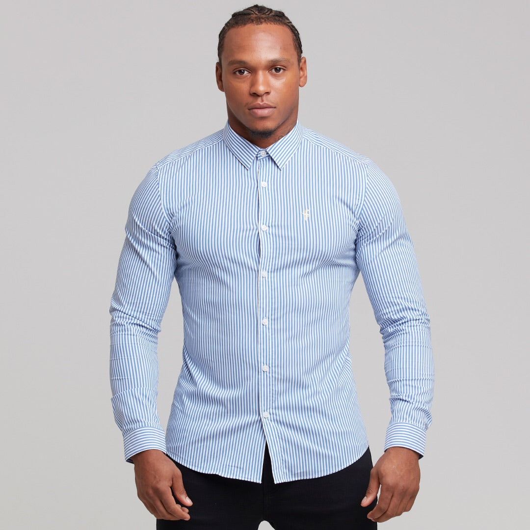 Super Slim Stretch Navy & White Stripe (Yellow Emblem) - FS364