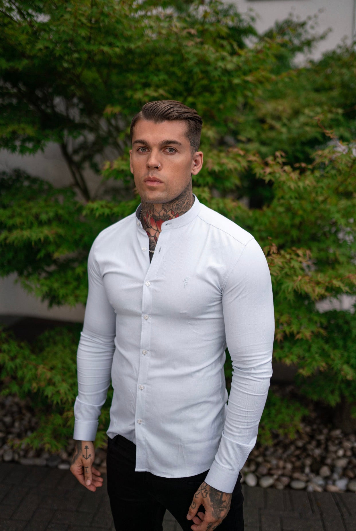 Super Slim Stretch Classic Oxford White Grandad Collar - FS732