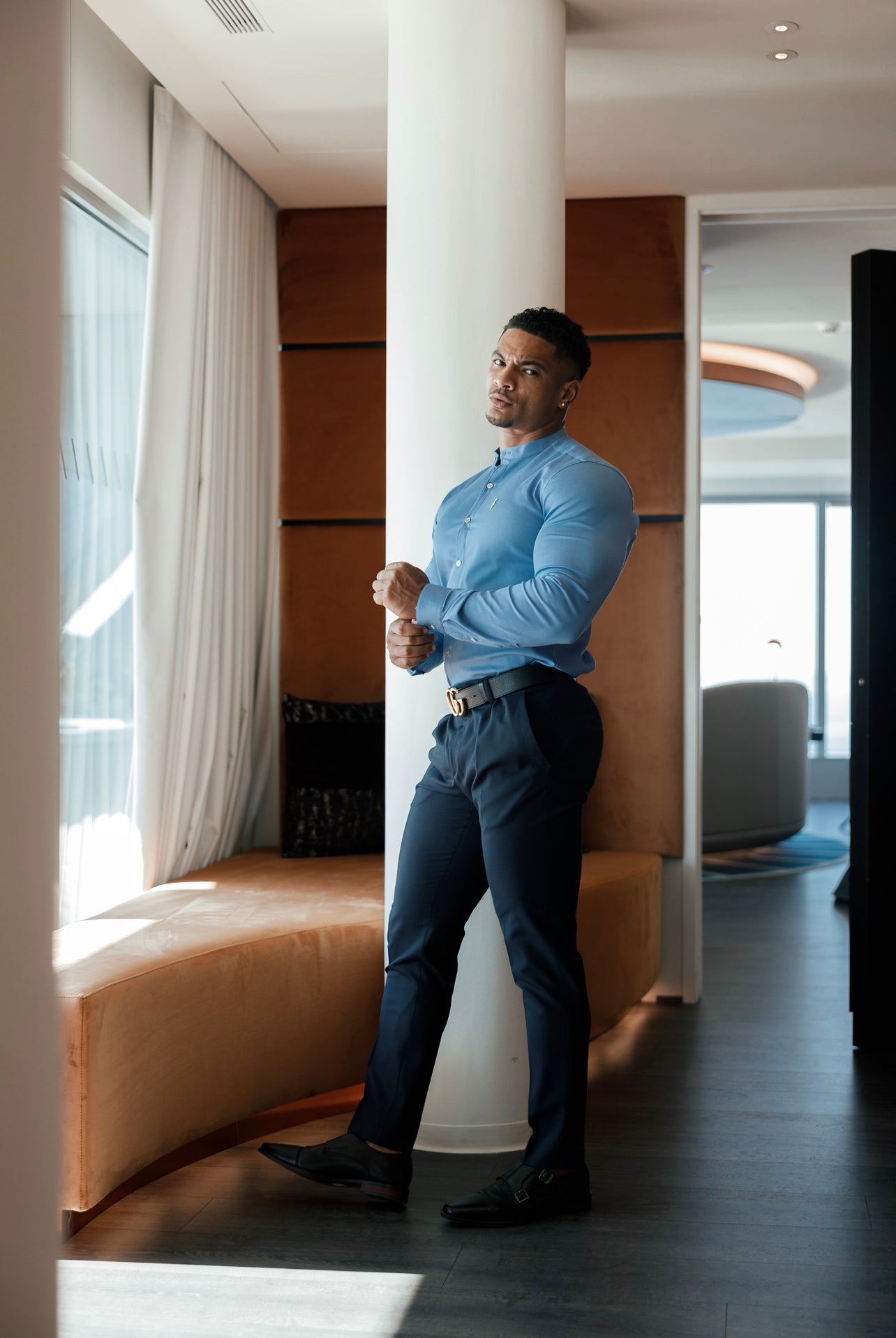 Relaxed Formal Plain Navy Stretch Trousers - FSTR009 RELAXED