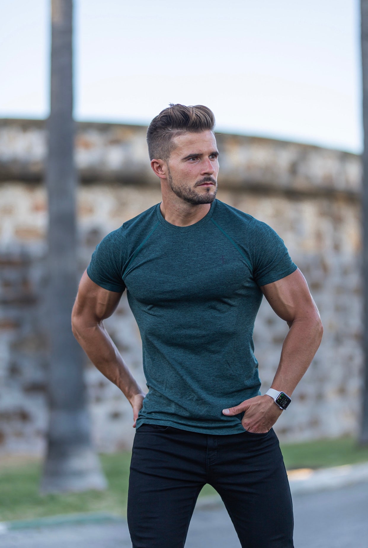 Short sleeve Khaki crew gym top - FSM031