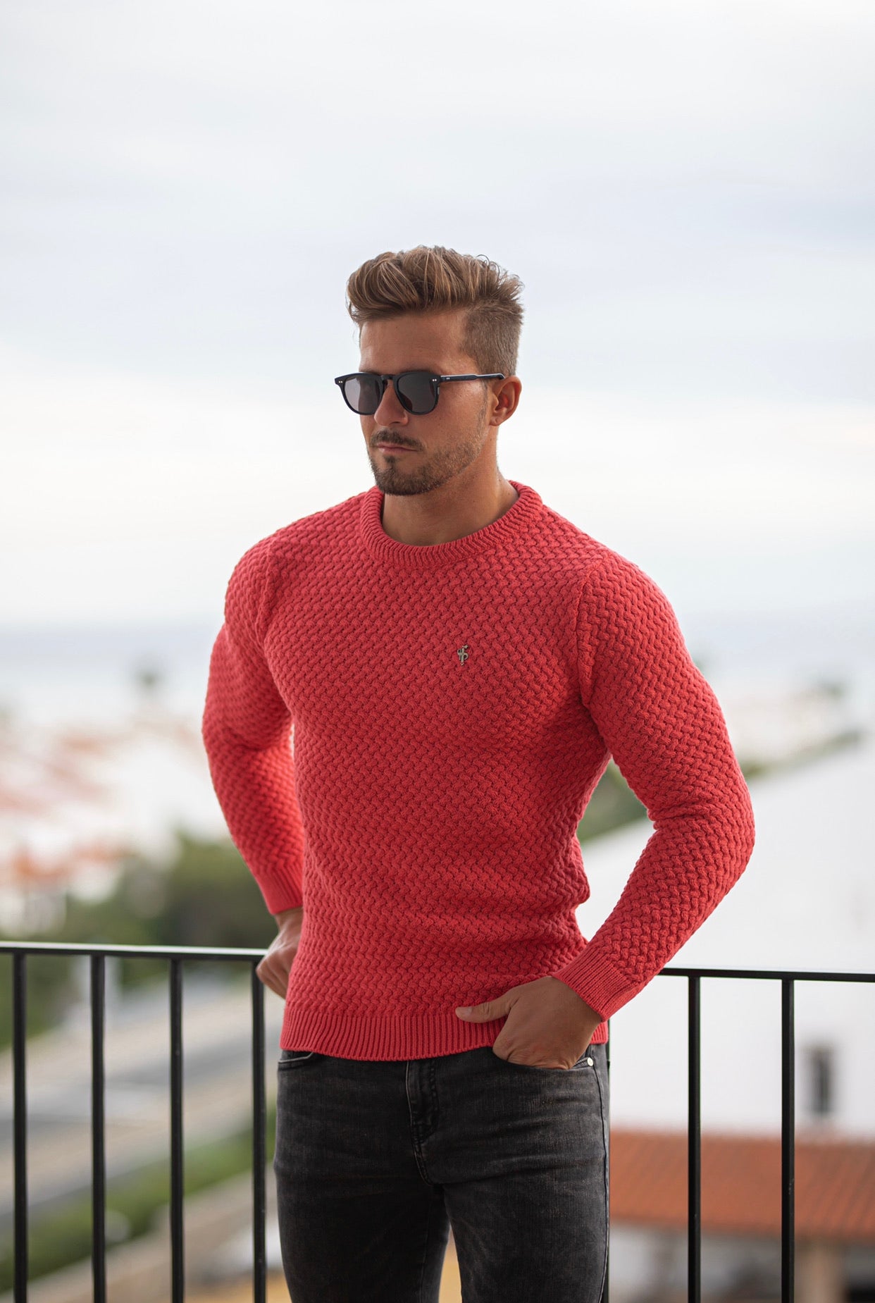 Coral Knitted Weave Super Slim Jumper With Metal Decal - FSJ021