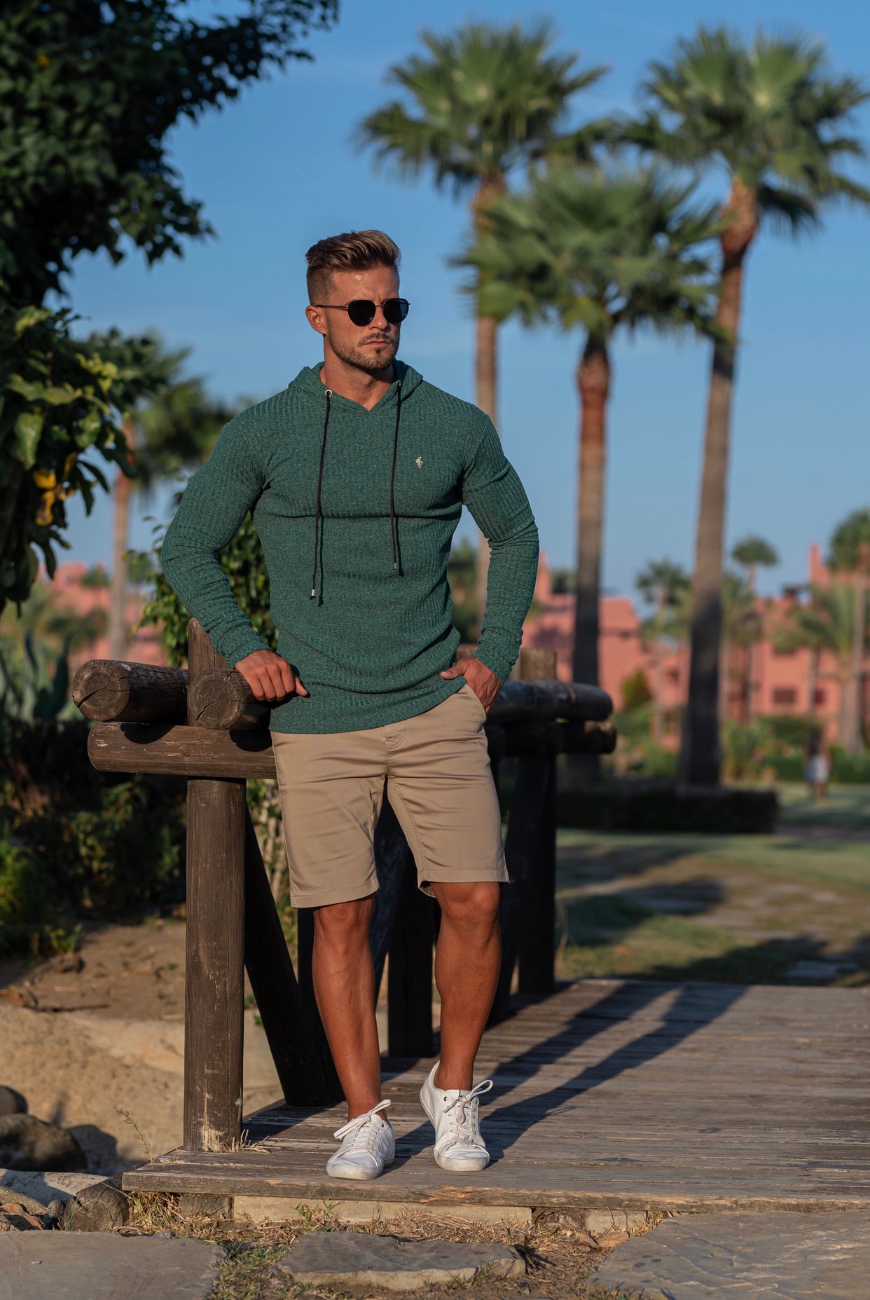 Classic Forest Green / Gold Ribbed Knit Hoodie Jumper - FSH508