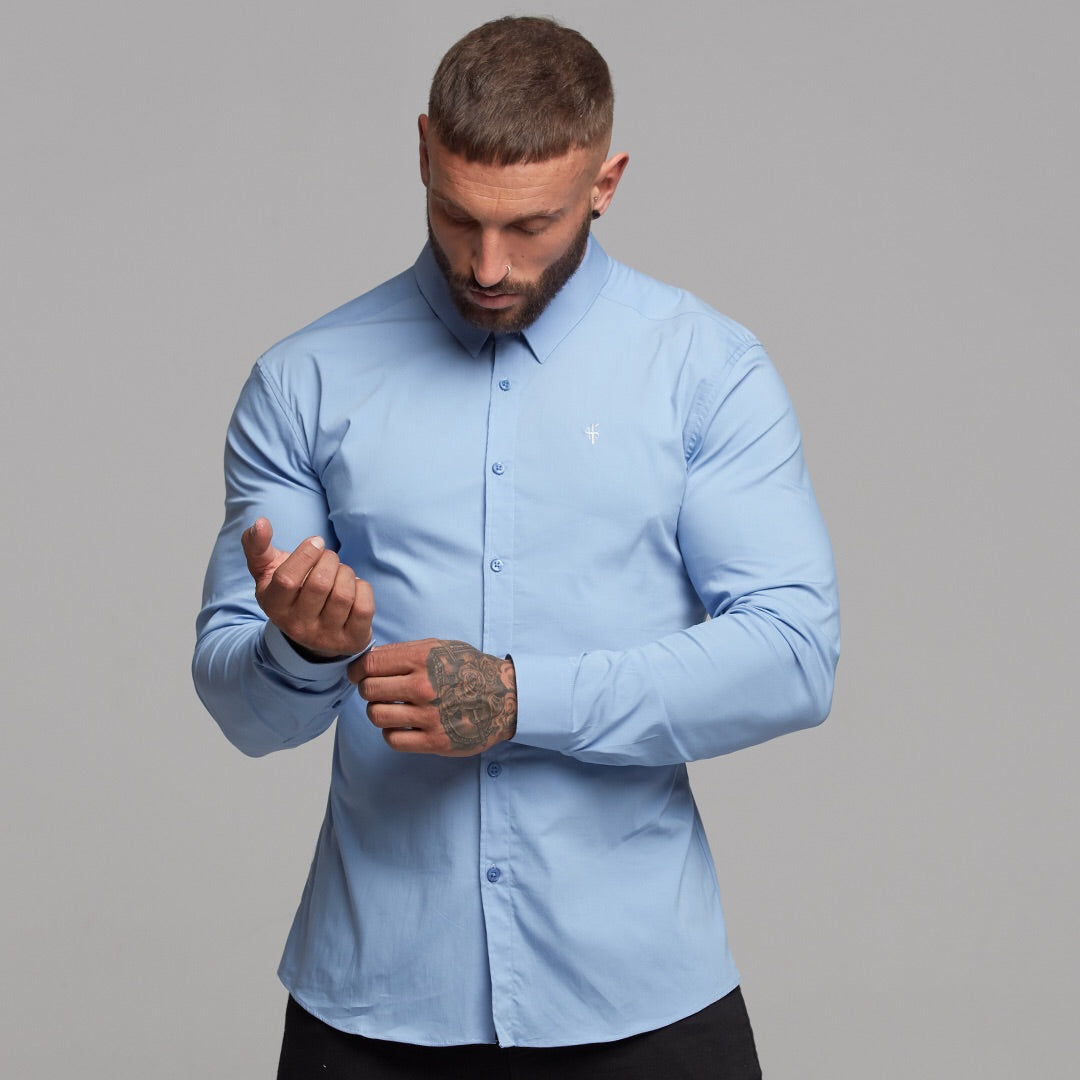 Super Slim Stretch Classic Light Blue Panel Shirt - FS319
