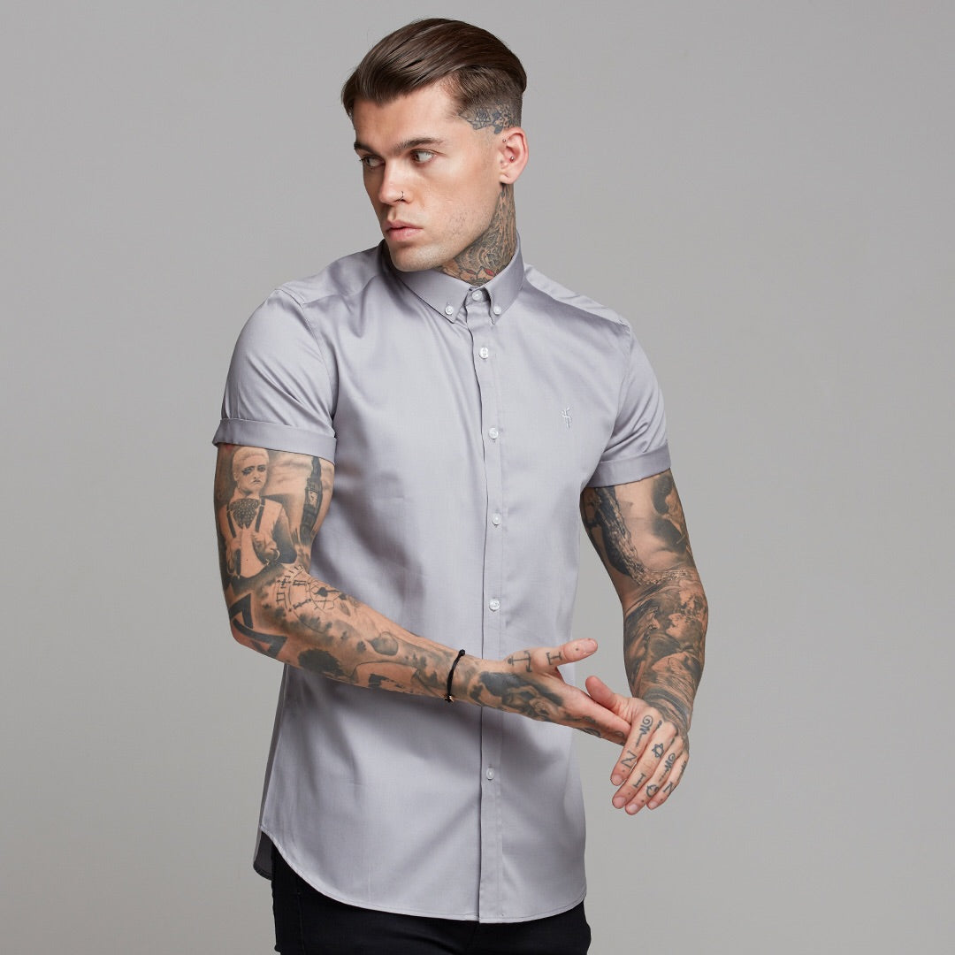 Classic Grey Luxe Egyptian Cotton Button Down Short Sleeve - FS490 (LAST CHANCE)