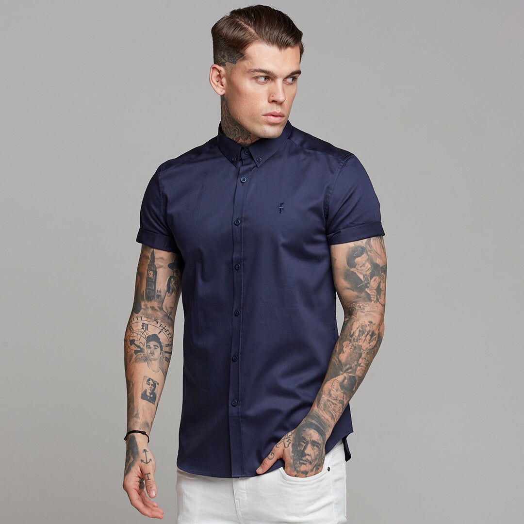 Classic Navy Luxe Egyptian Cotton Button Down Short Sleeve - FS500 (LAST CHANCE)