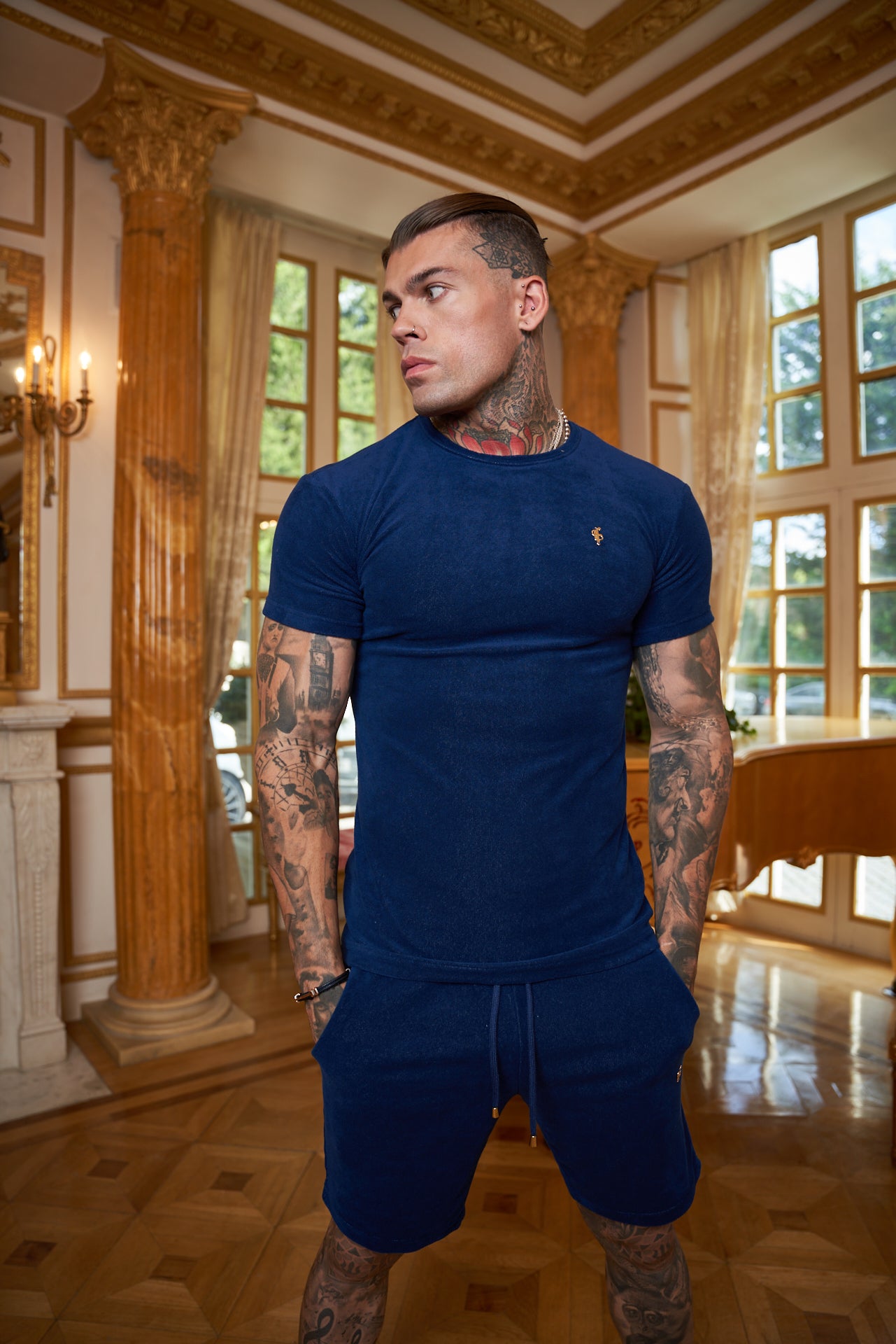 New French Navy Towelling Crew T Shirt - FSH655