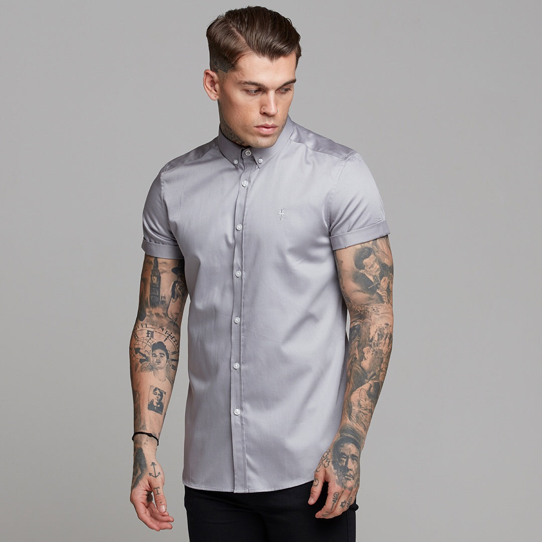 Classic Grey Luxe Egyptian Cotton Button Down Short Sleeve - FS490 (LAST CHANCE)