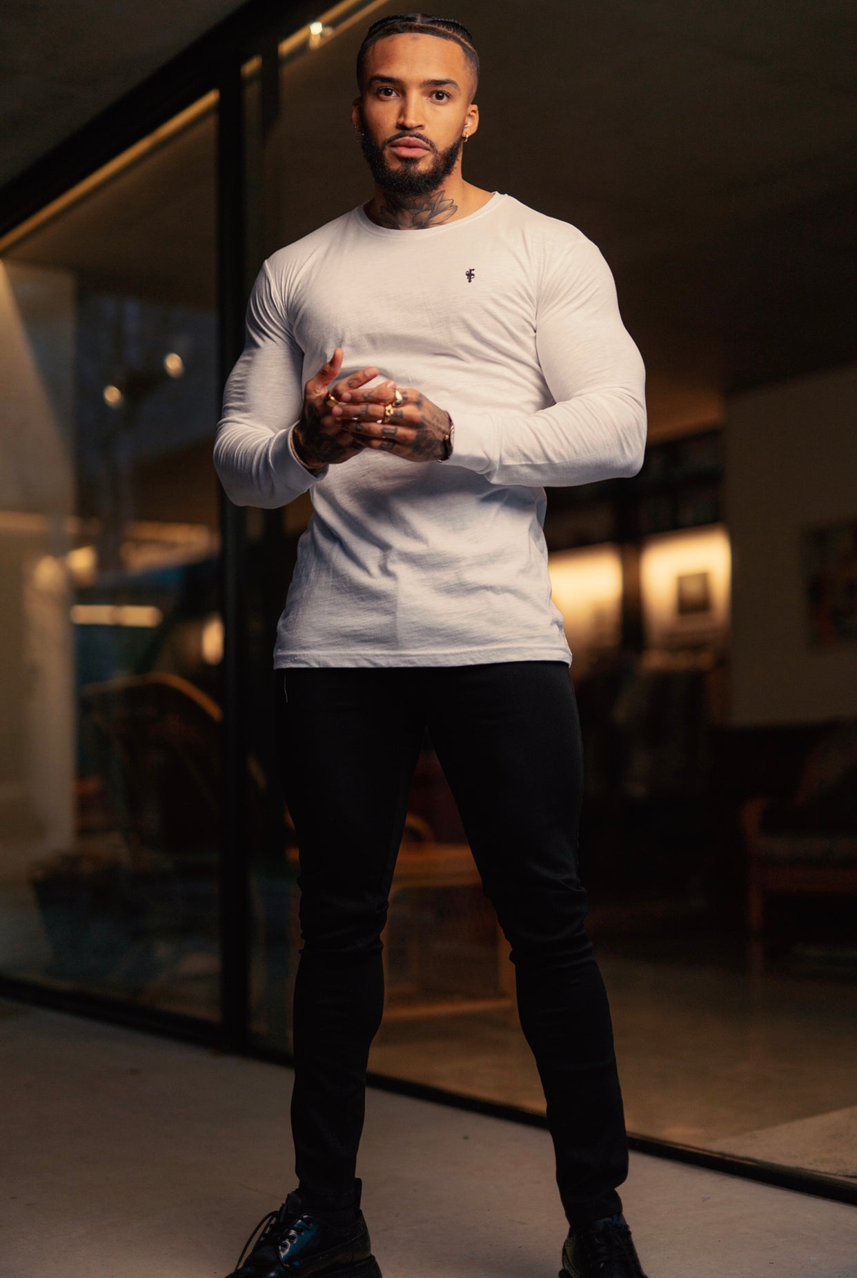 White Slub Crew Long Sleeve With Cuff - FSH727