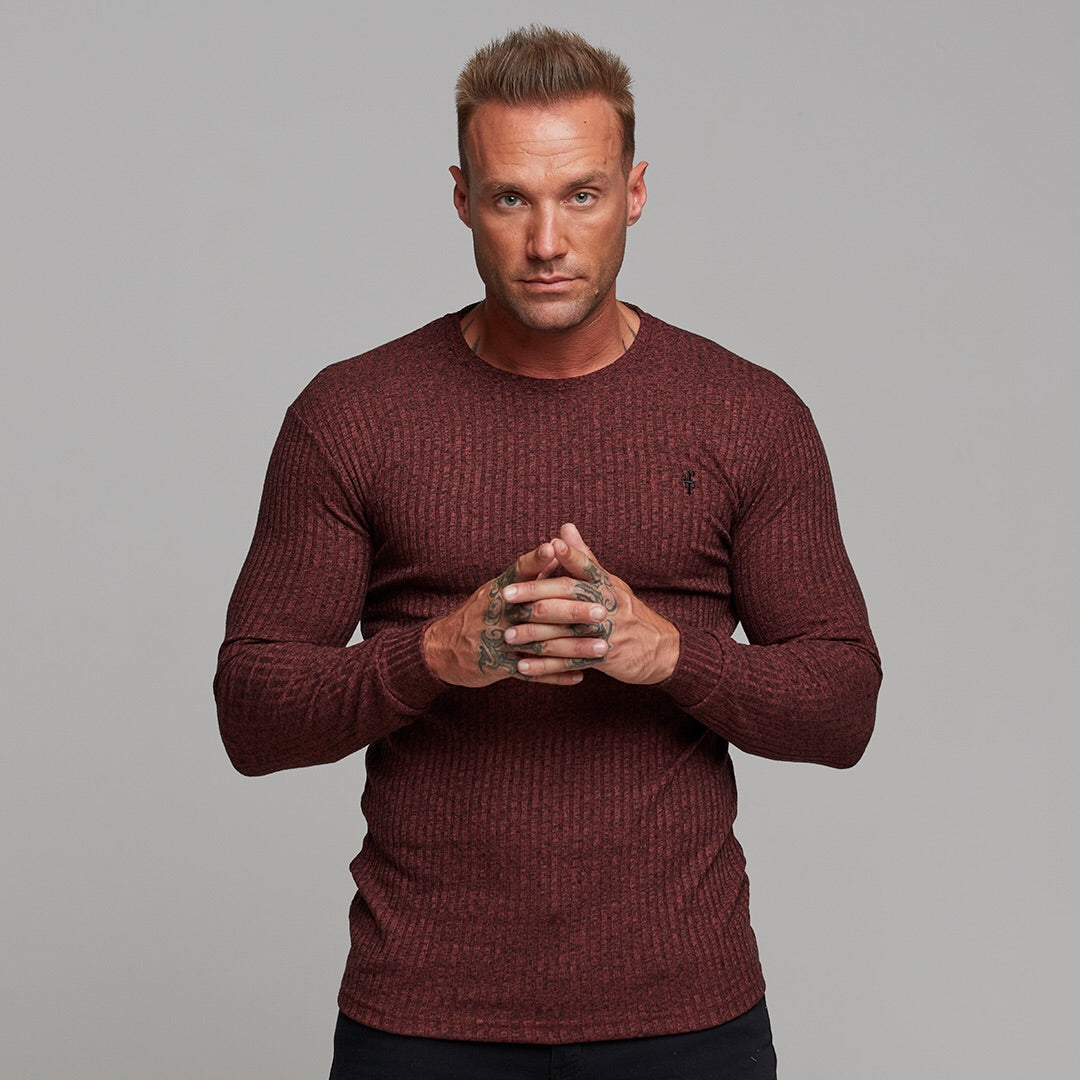 Classic Burgundy Ribbed Knit Super Slim Crew - FSH113