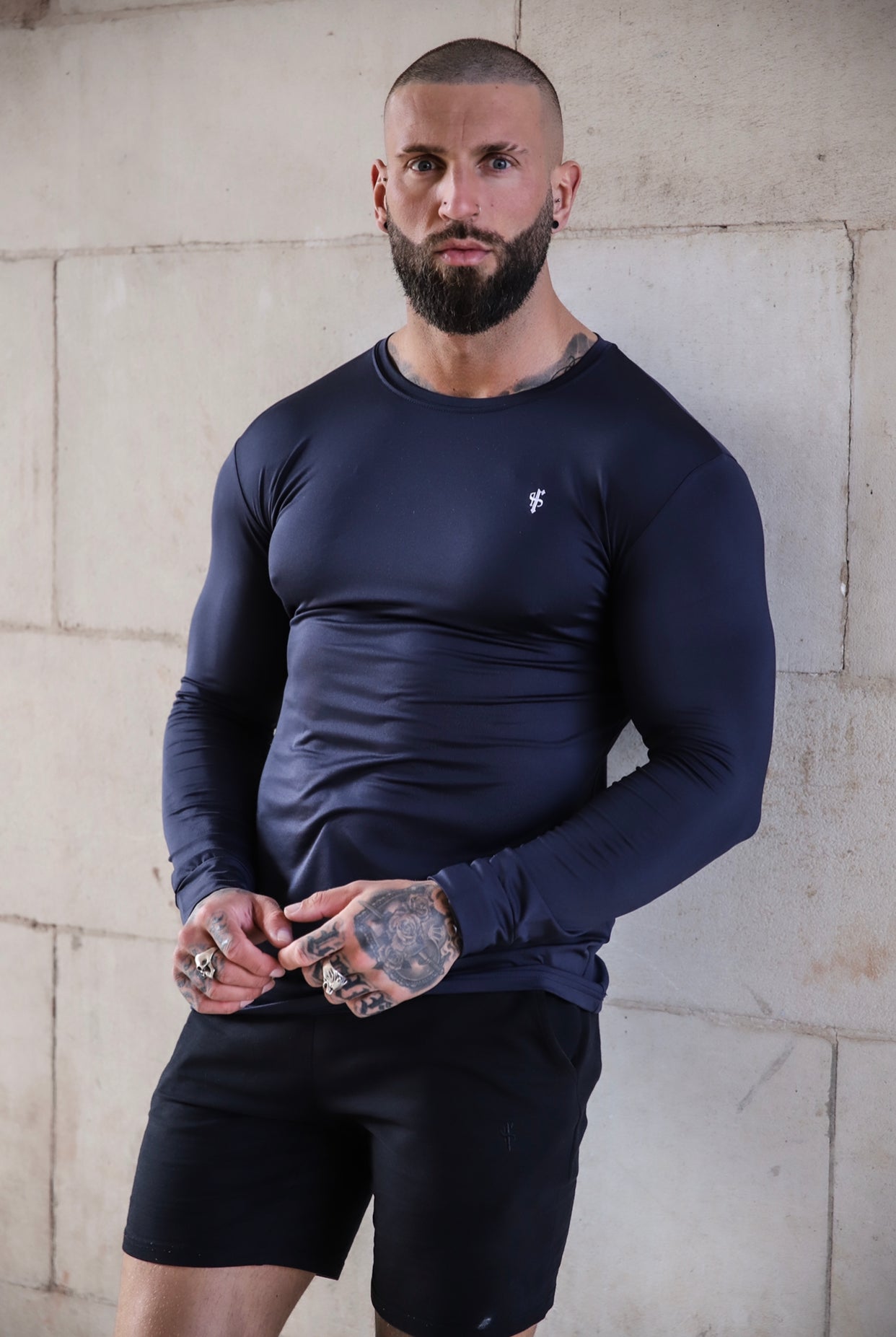 Long Sleeve Navy Gym Crew Top - FSH710