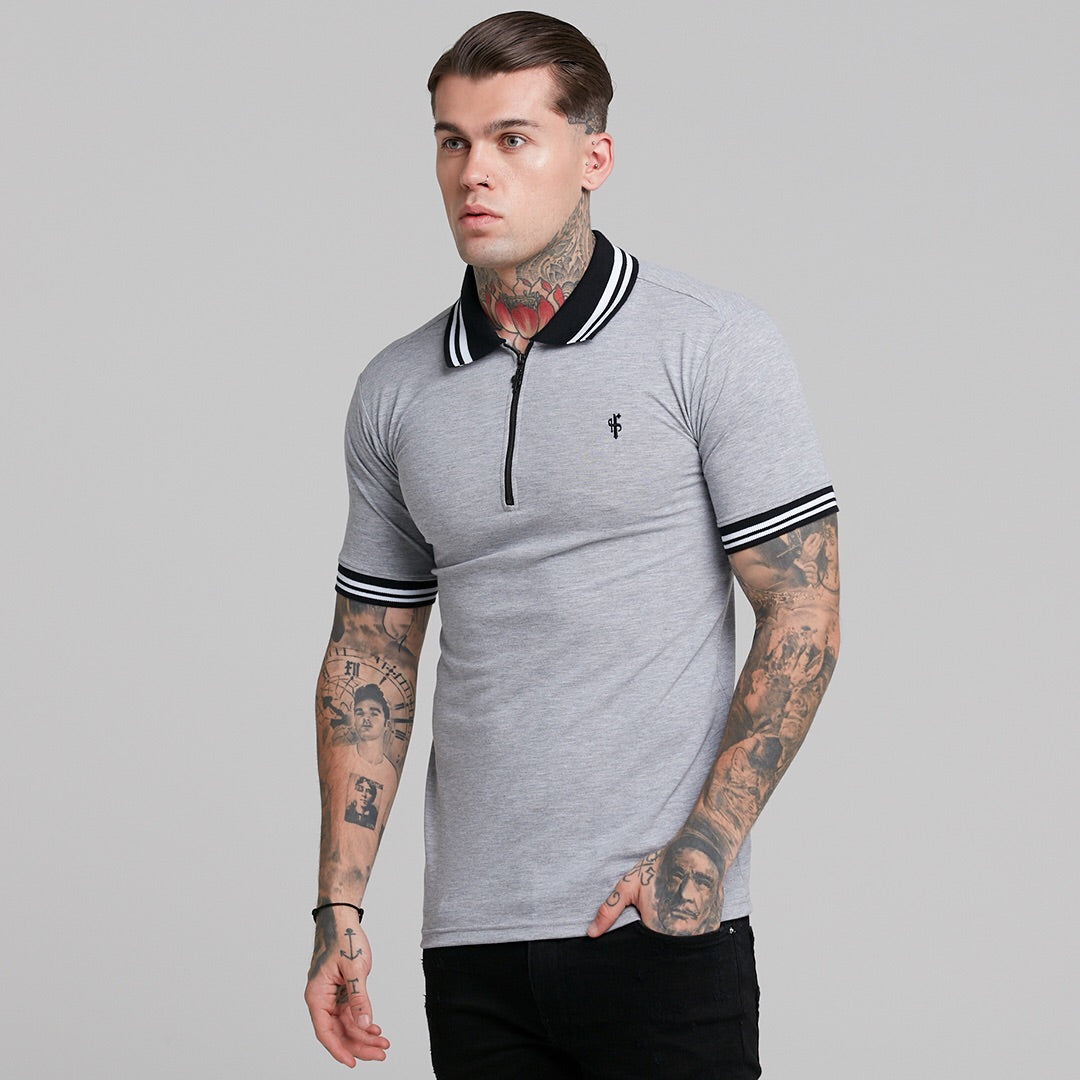 Classic Grey Contrast Collar Polo Shirt - FSH237
