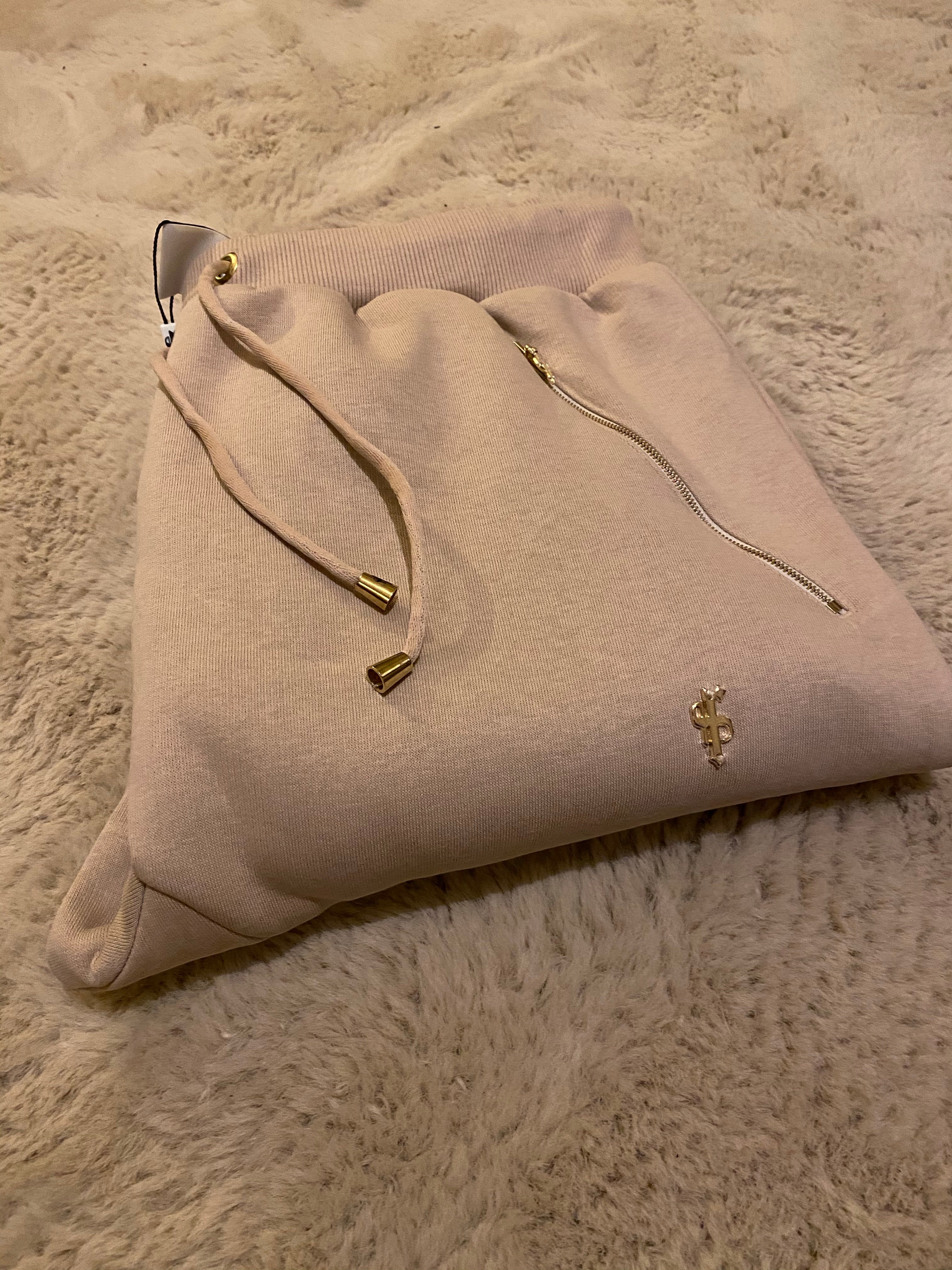 Beige & Gold Tapered Bottoms with Ankle Zip Detail - FSH484