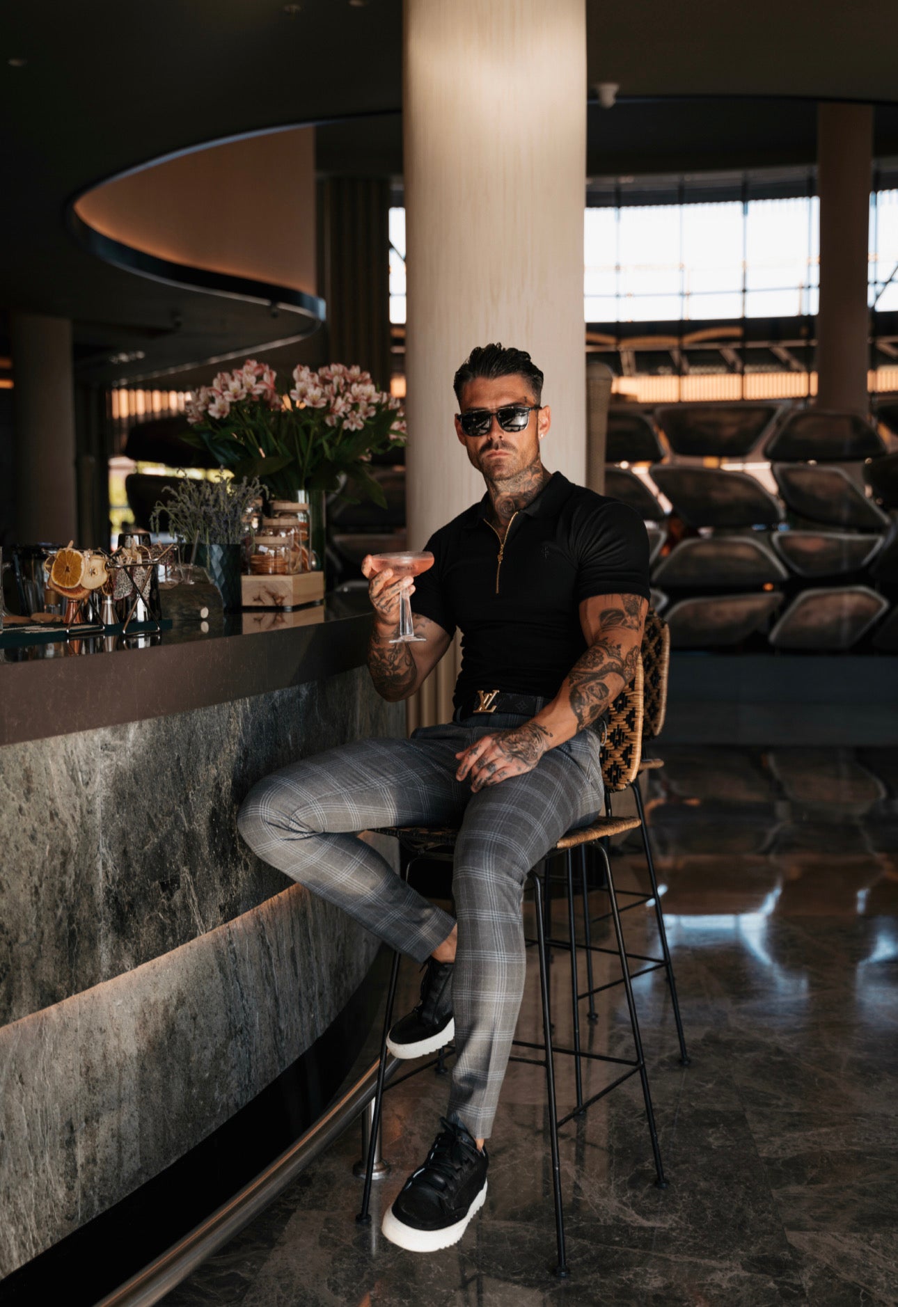 Slim Formal Large Silver Grey Check Stretch Trousers - FST005