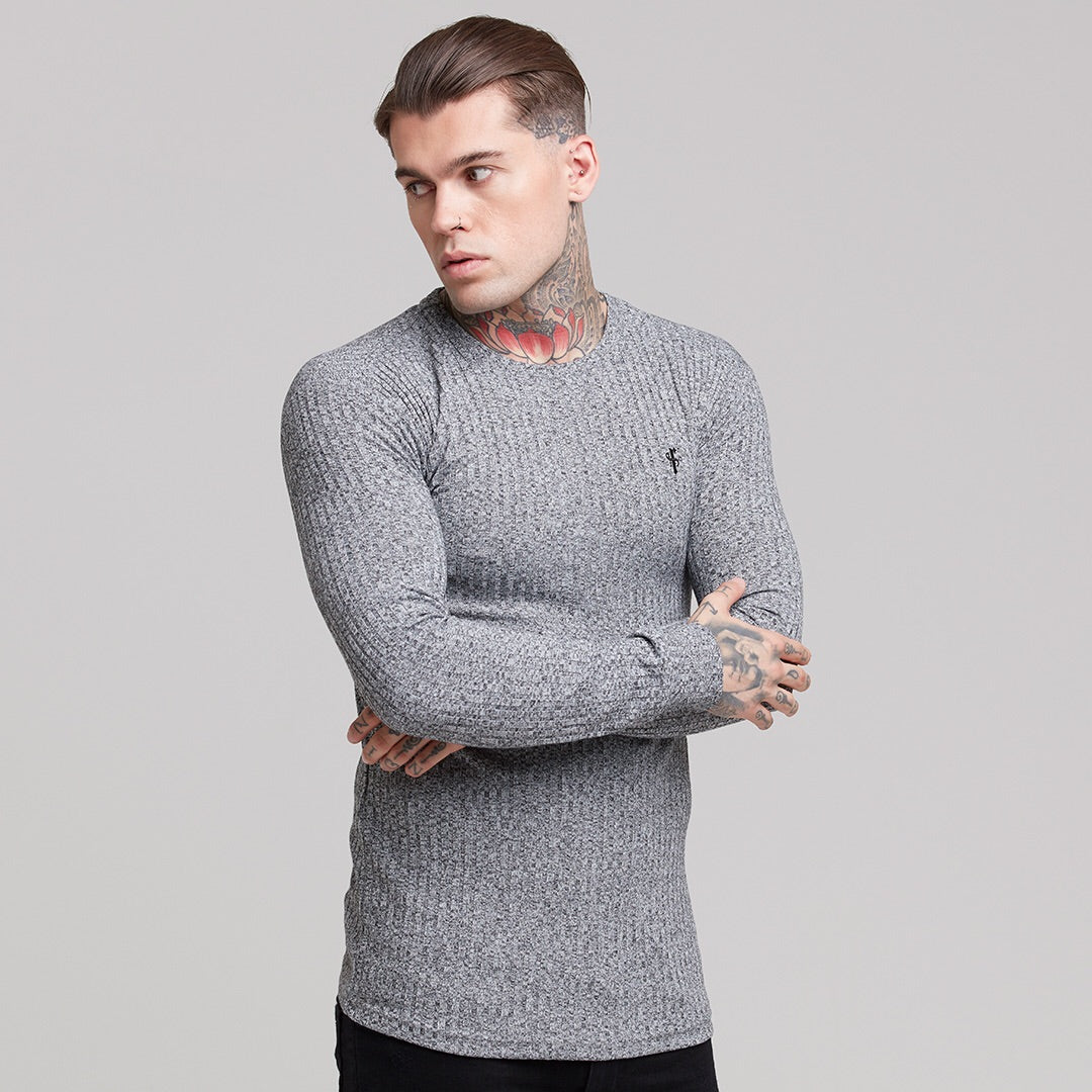 Classic Grey & Black Ribbed Knit Jumper - FSH079