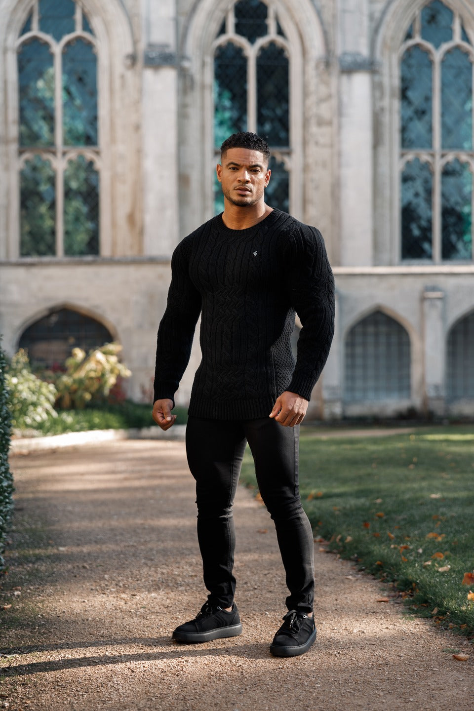 Luxury Lambs Wool Braided Knot Black Jumper With Metal Decal - FSN034