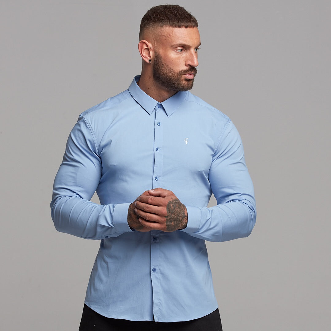 Super Slim Stretch Classic Light Blue Panel Shirt - FS319