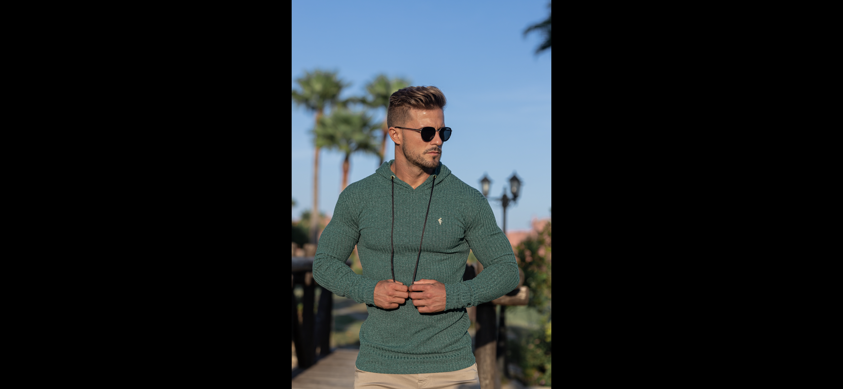 Classic Forest Green / Gold Ribbed Knit Hoodie Jumper - FSH508