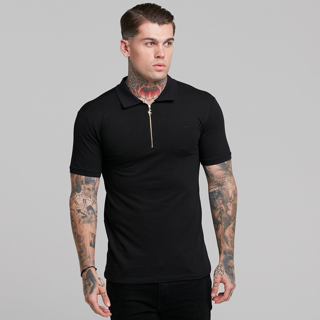 Classic Black and Gold Zipped Polo Shirt - FSH239