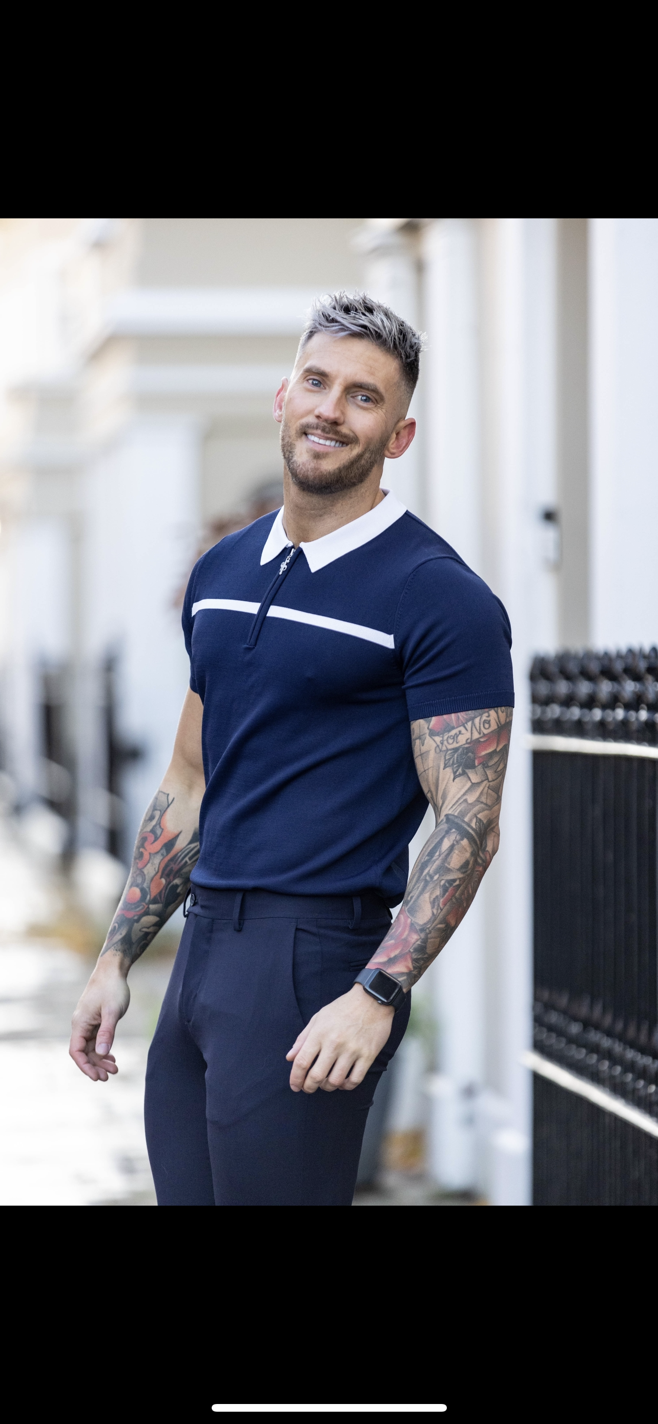 Classic Navy / White Horizontal Stripe Zipped Polo Short Sleeve - FSN039