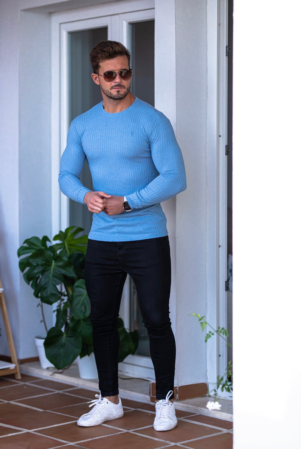 Classic Baby Blue Ribbed Knit Jumper - FSH594