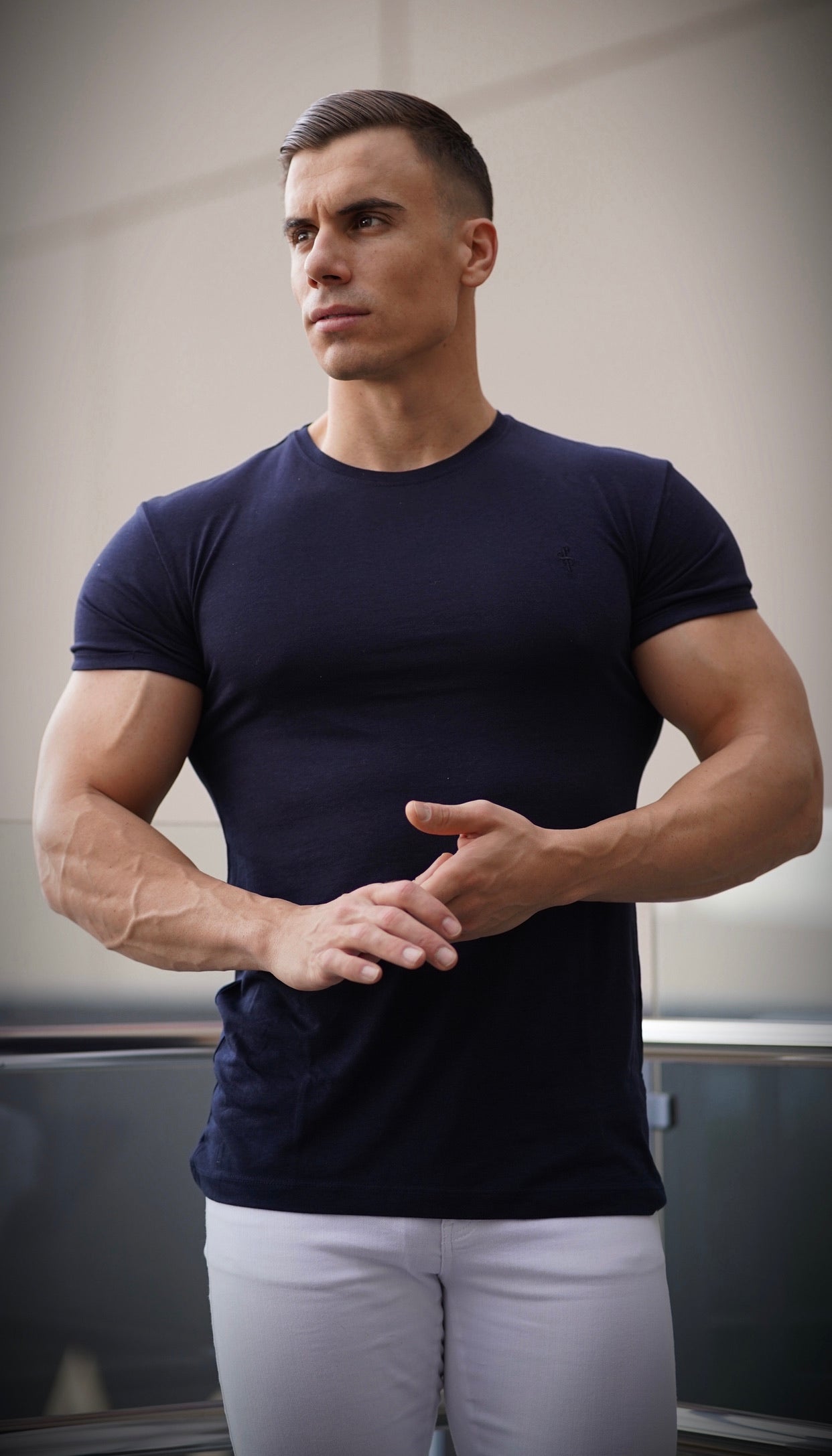 Navy Bamboo Crew T Shirt - FSH579