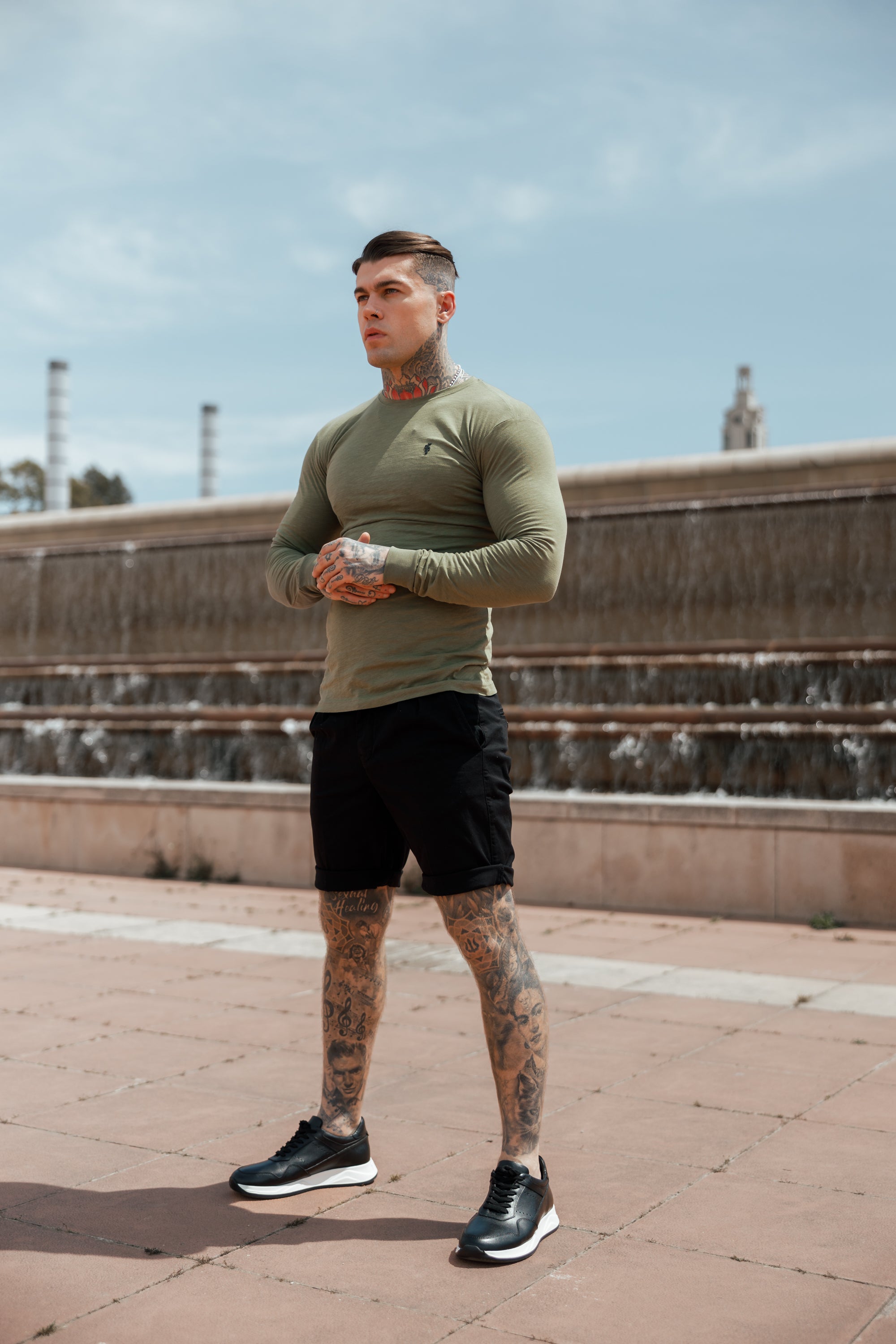 Khaki Slub Crew Long Sleeve With Cuff - FSH728