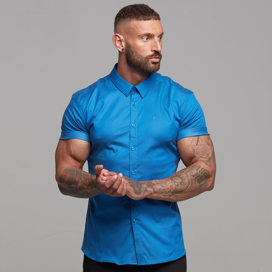 Super Slim Luxe Ultra Stretch Mid Blue Short Sleeve - FS384
