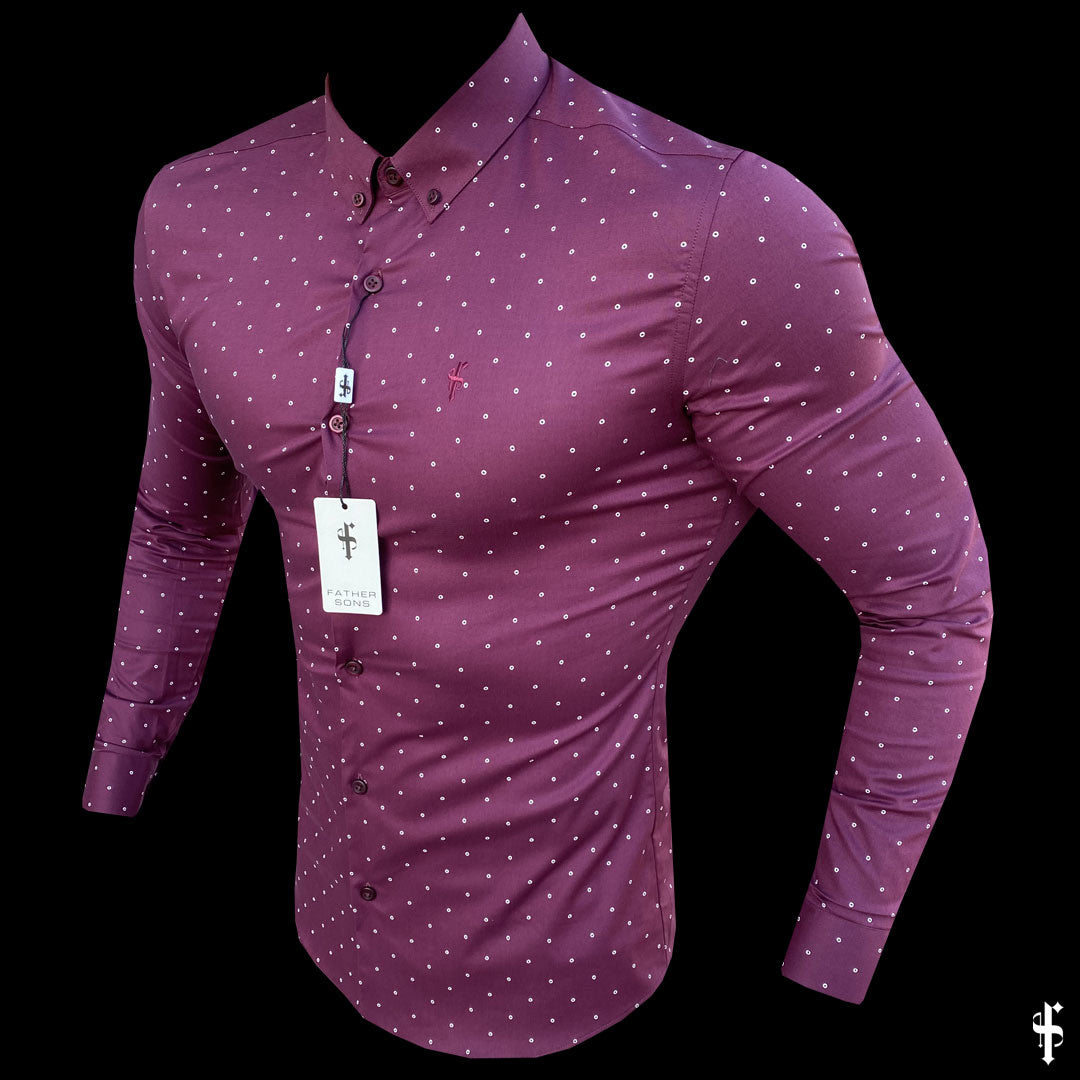 Super Slim Stretch Burgundy & White Circular Print Long Sleeve - FS664