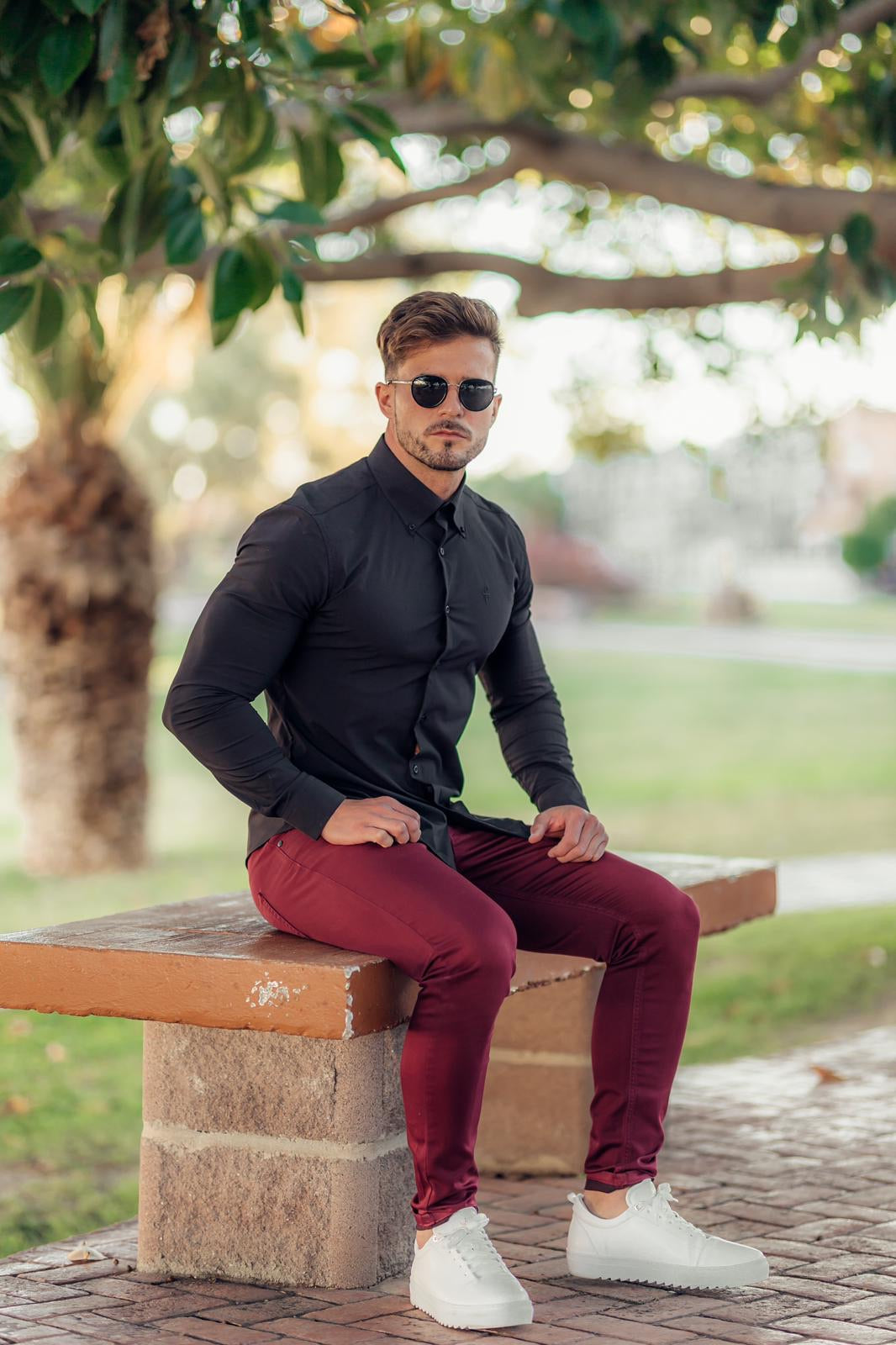 Slim Stretch Burgundy Sateen Trousers - FSH598