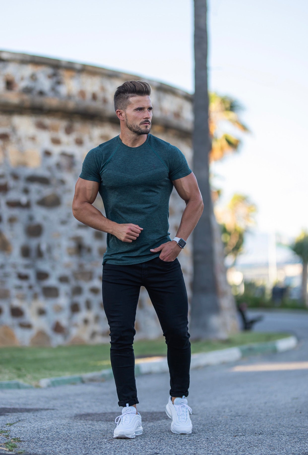 Short sleeve Khaki crew gym top - FSM031