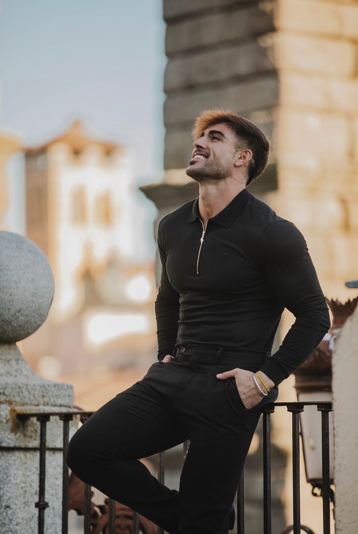 Classic Black Zipped Polo Long Sleeve Shirt - FSH025