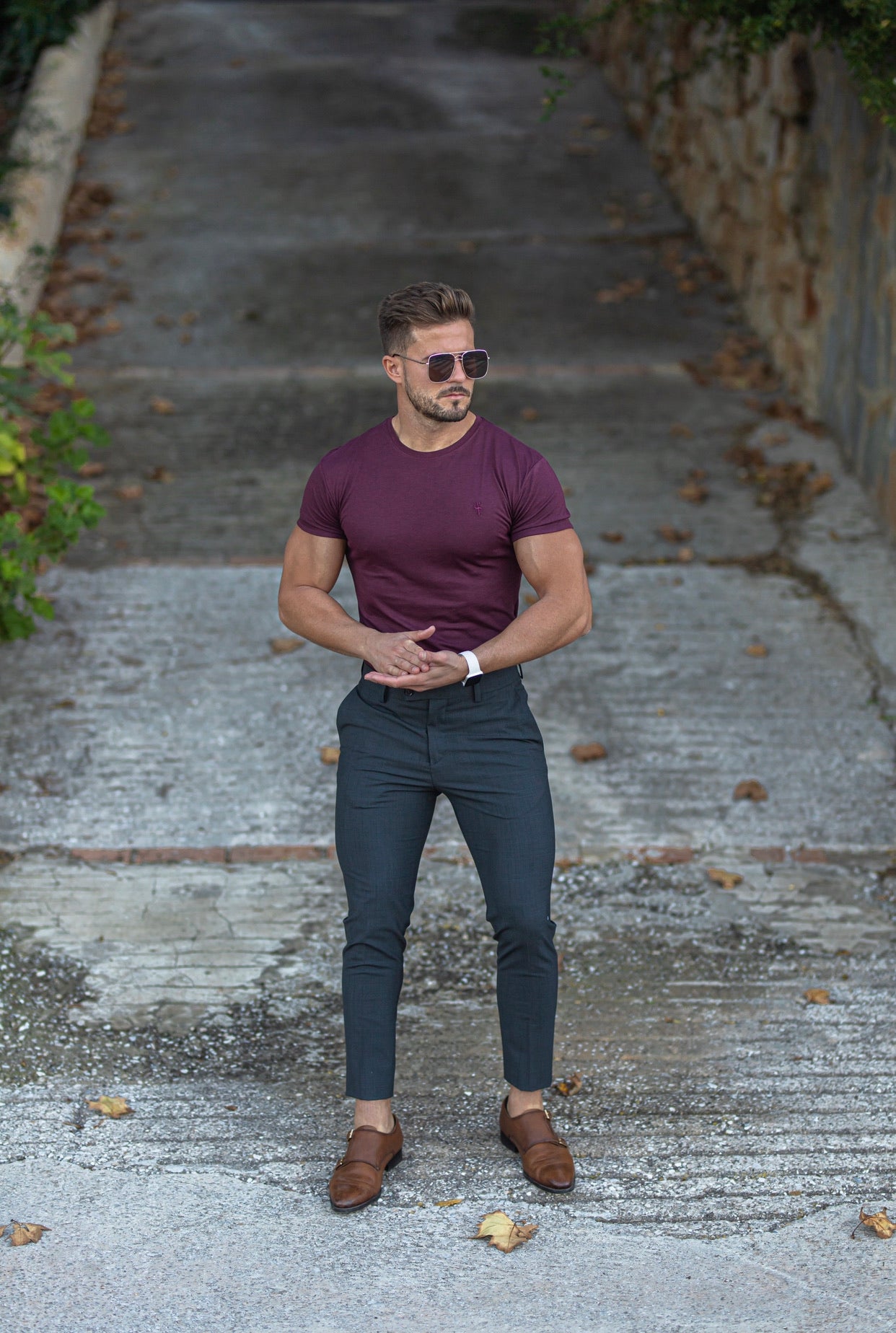 Burgundy Bamboo Crew T Shirt - FSH572